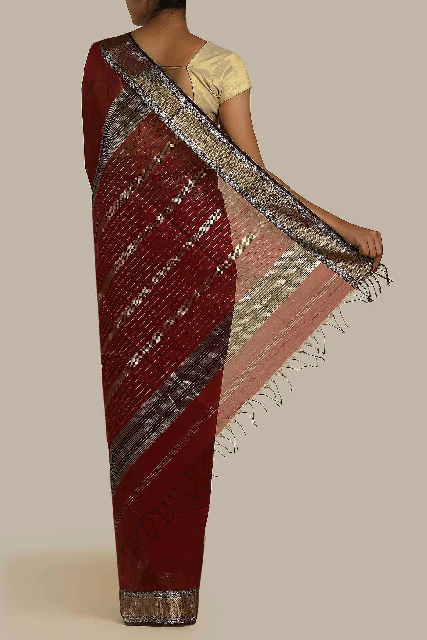 Maroon Maheshwari Silk Cotton Saree