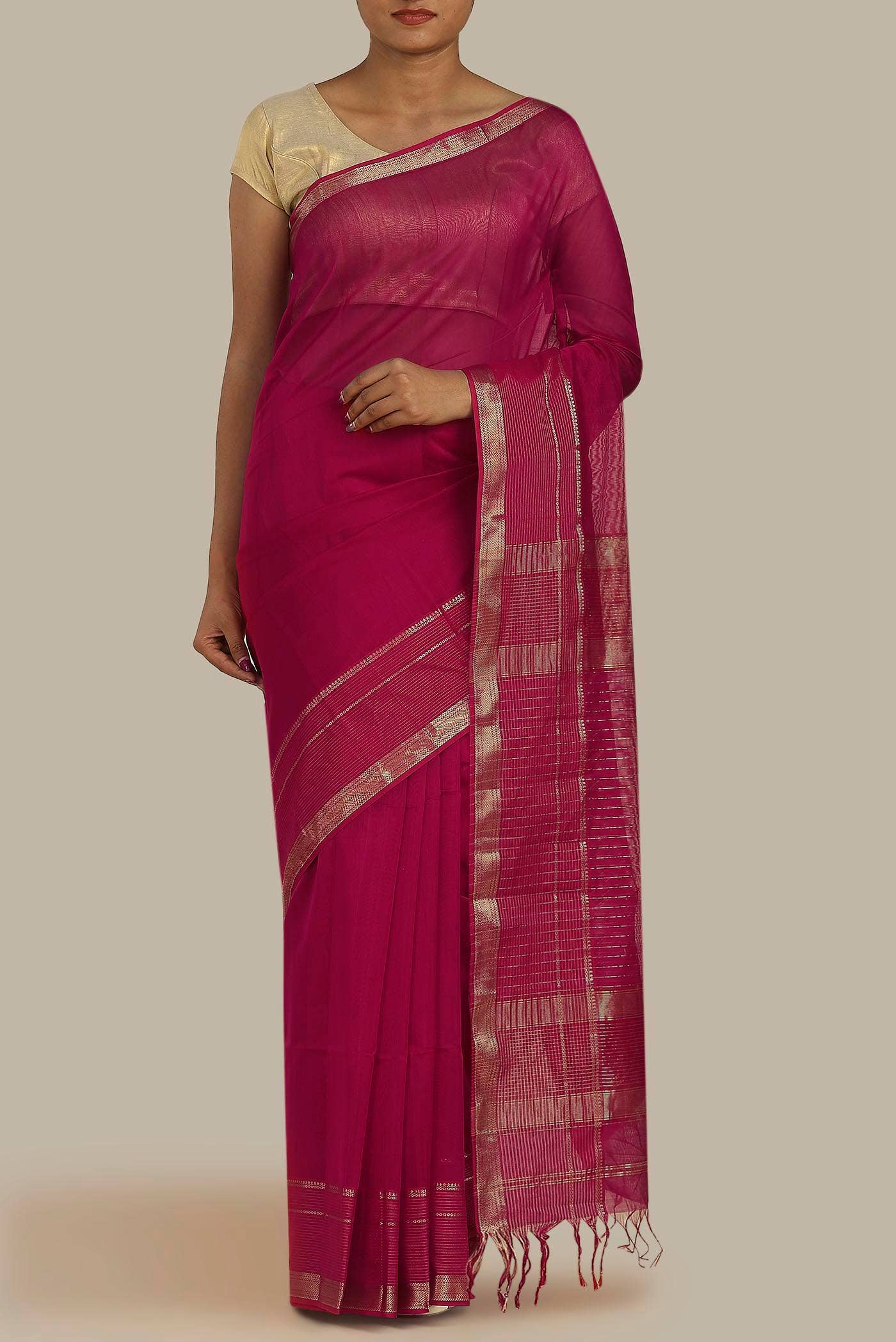 Pink Maheshwari Silk Cotton Saree