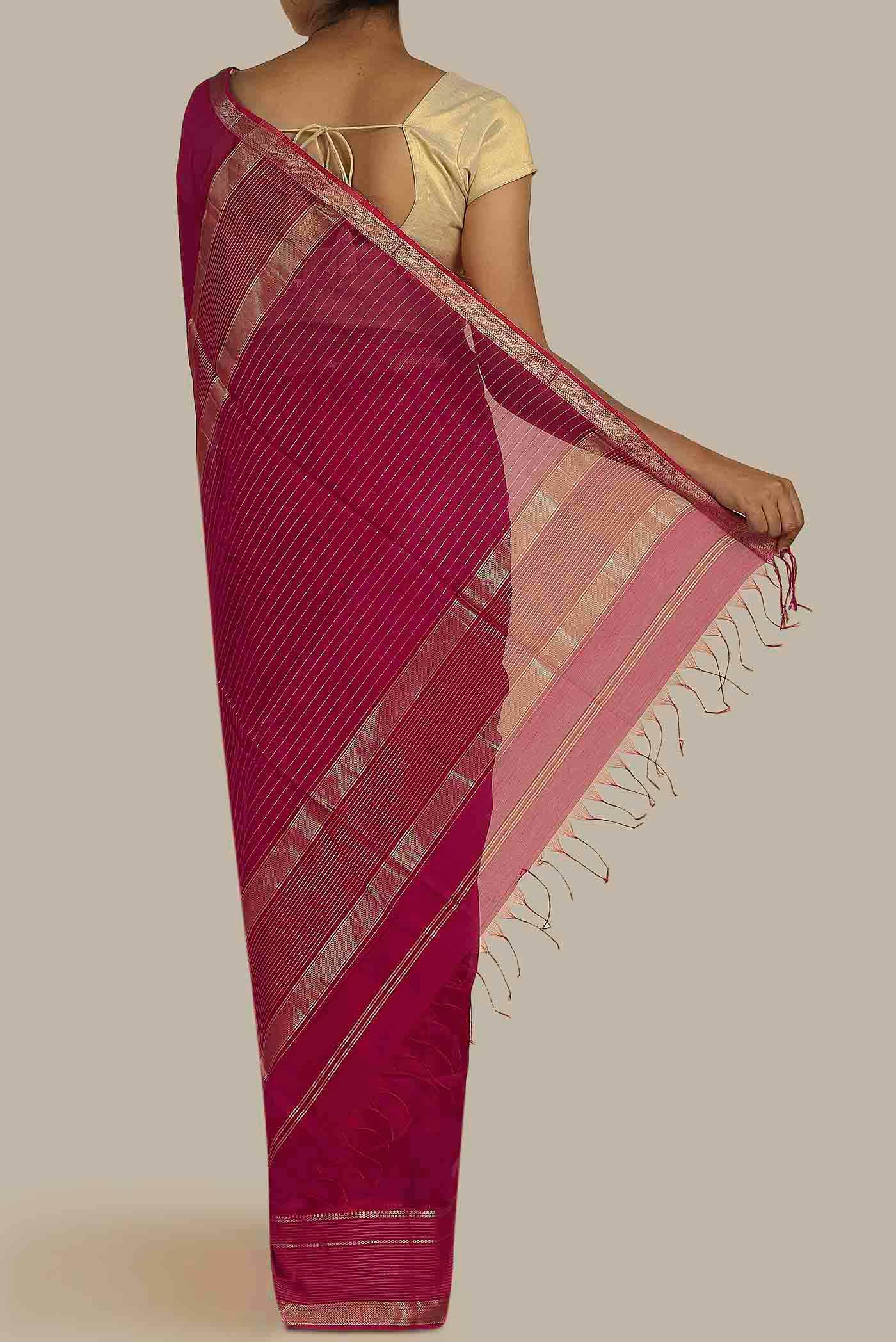 Pink Maheshwari Silk Cotton Saree