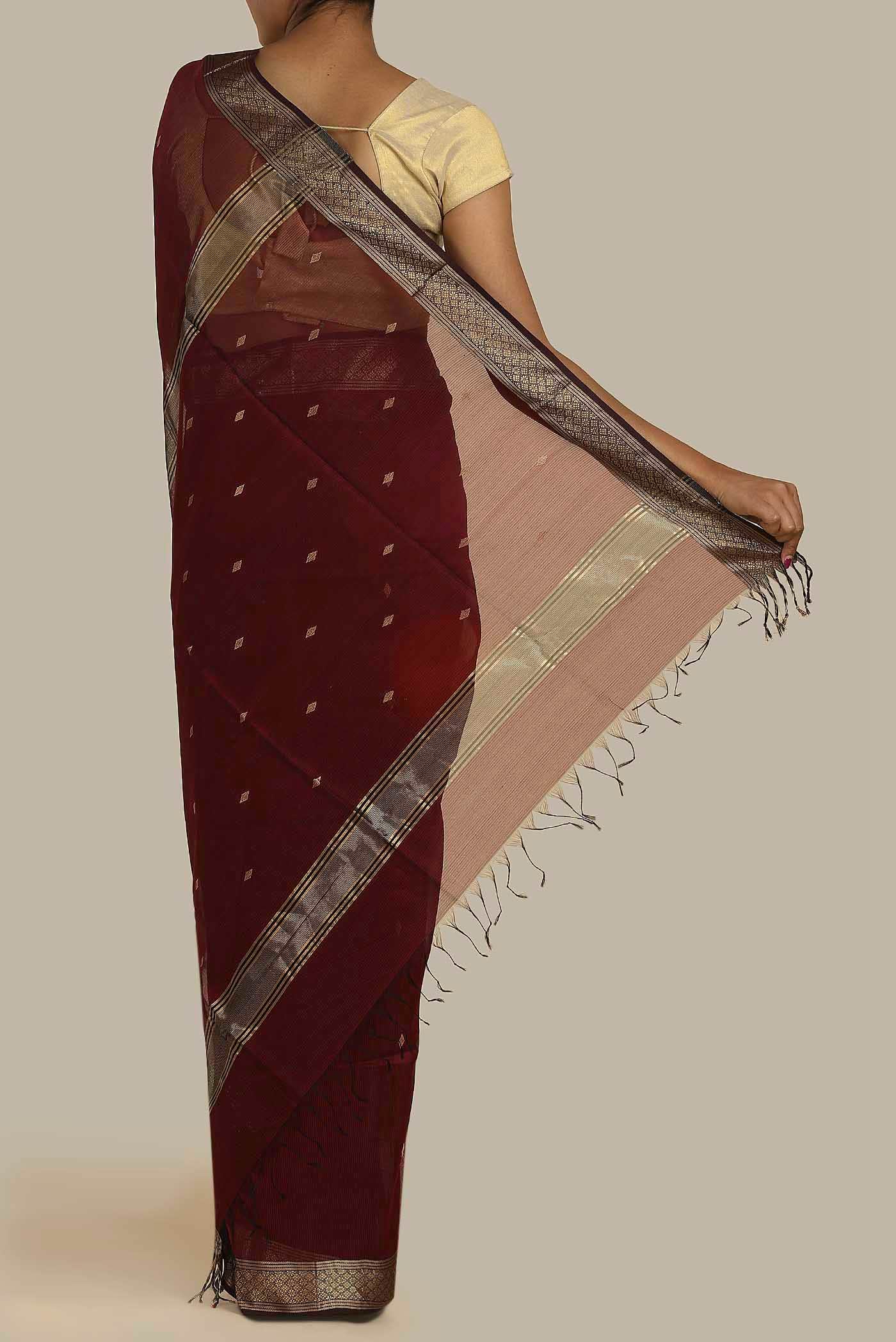 Maroon Maheshwari Silk Cotton Saree