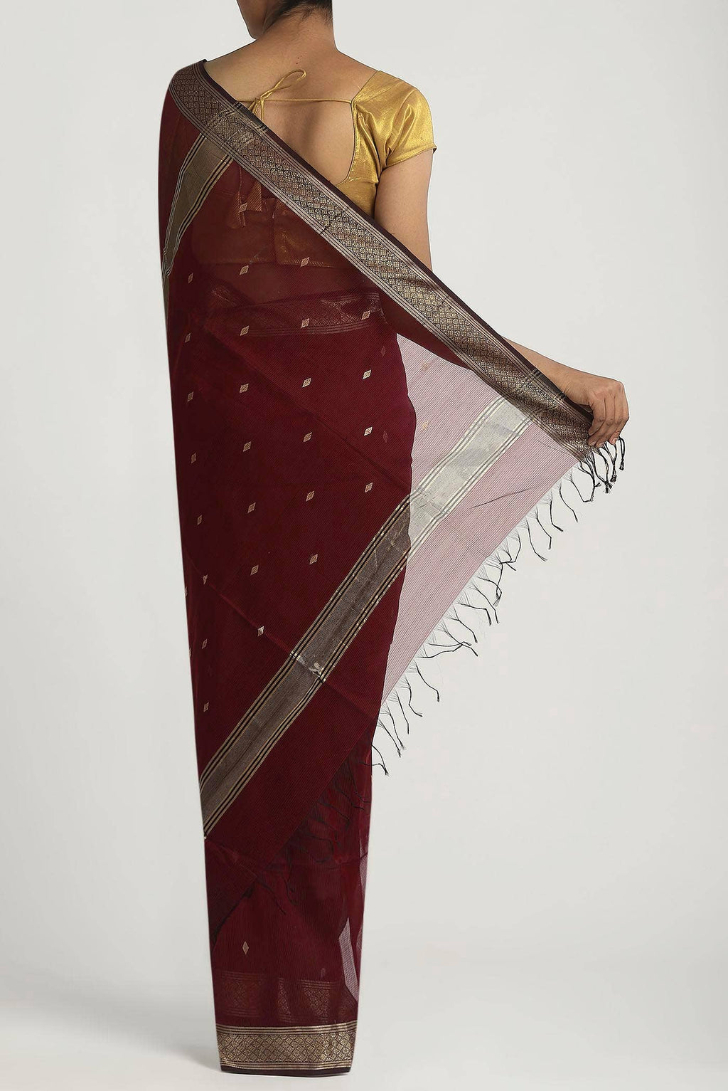 Maroon Maheshwari Silk Cotton Saree