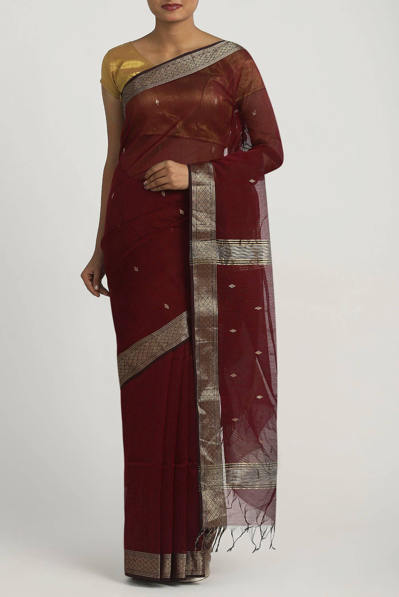 Maroon Maheshwari Silk Cotton Saree
