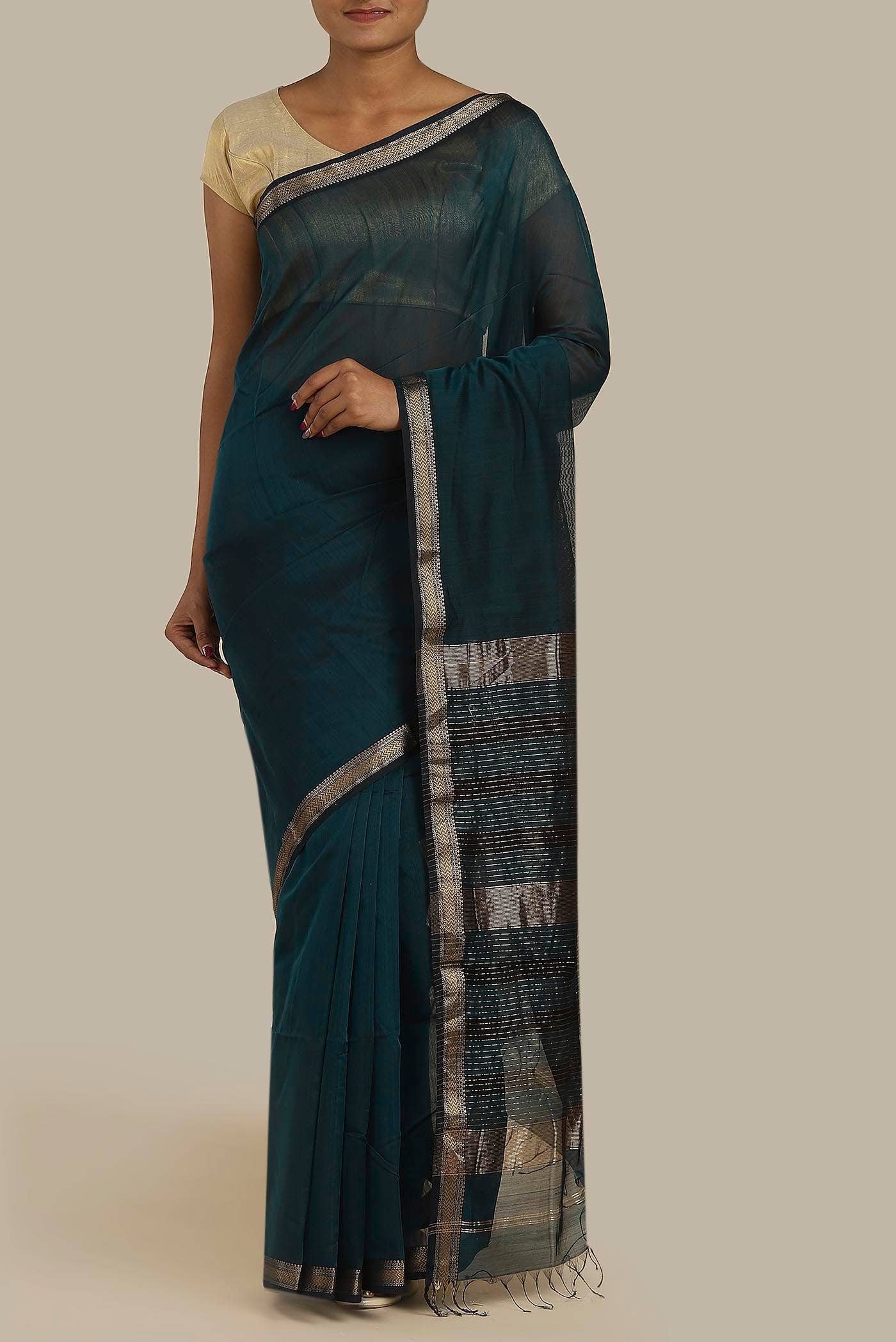 Blue Maheshwari Silk Cotton Saree