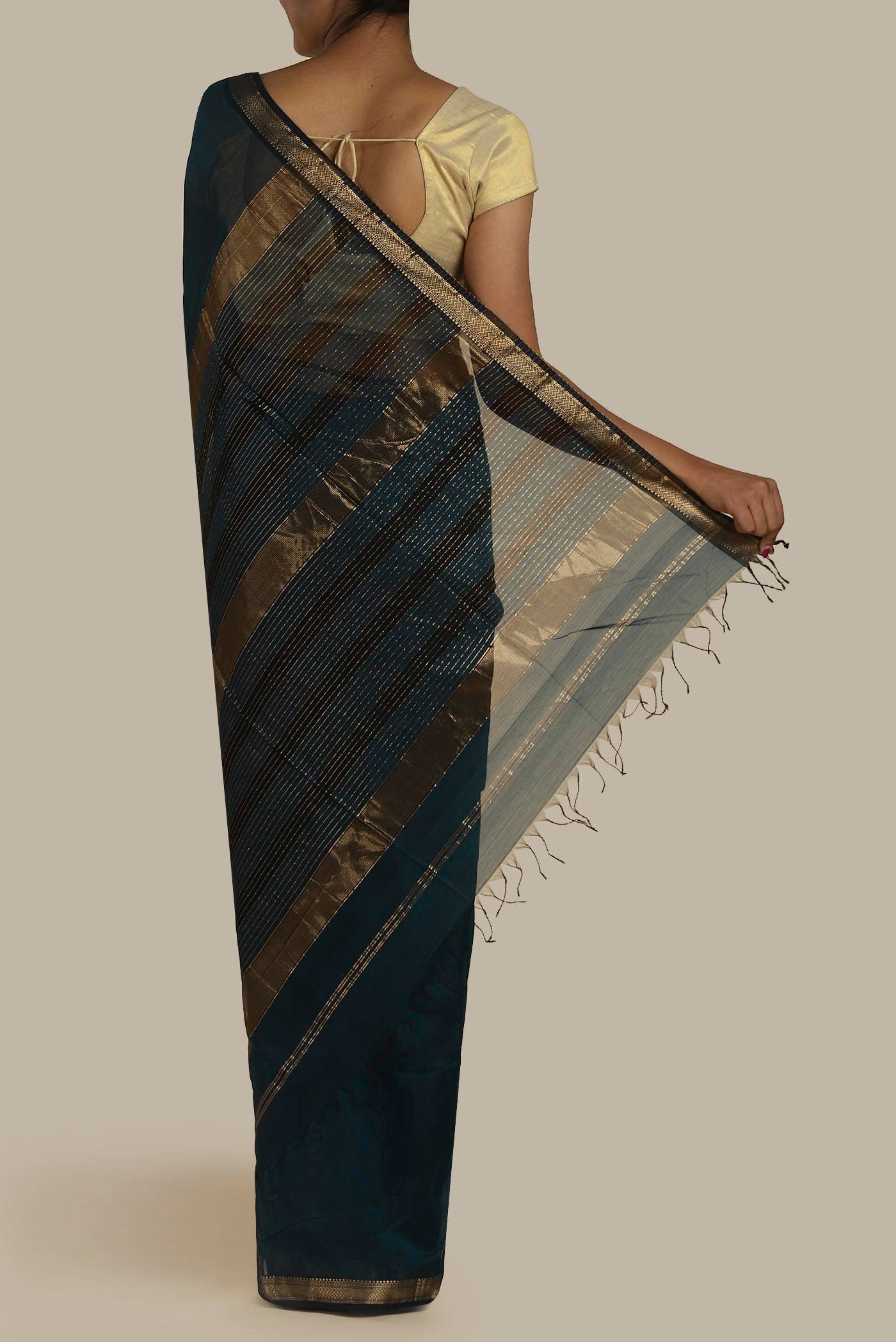 Blue Maheshwari Silk Cotton Saree