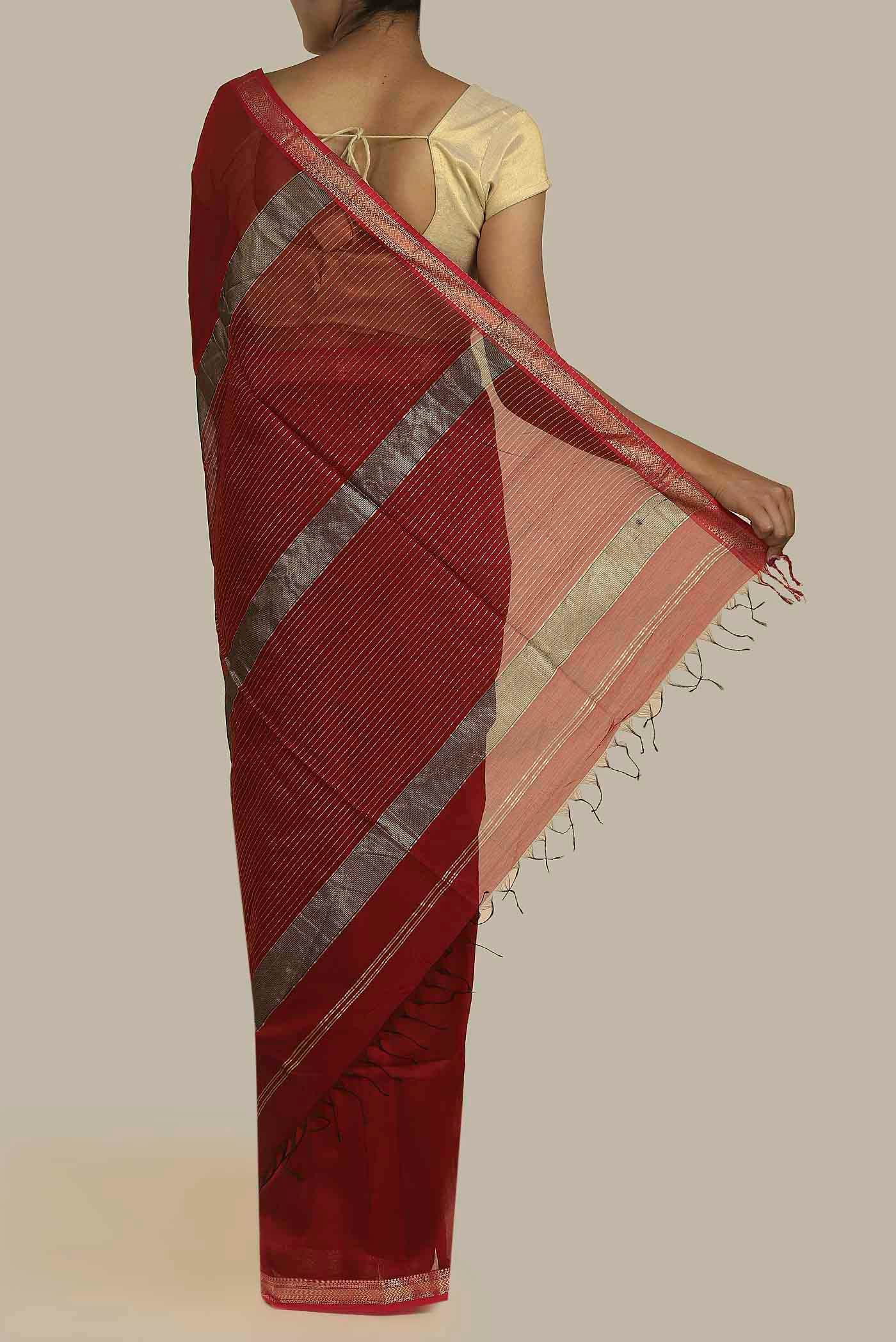 Rust Maheshwari Silk Cotton Saree