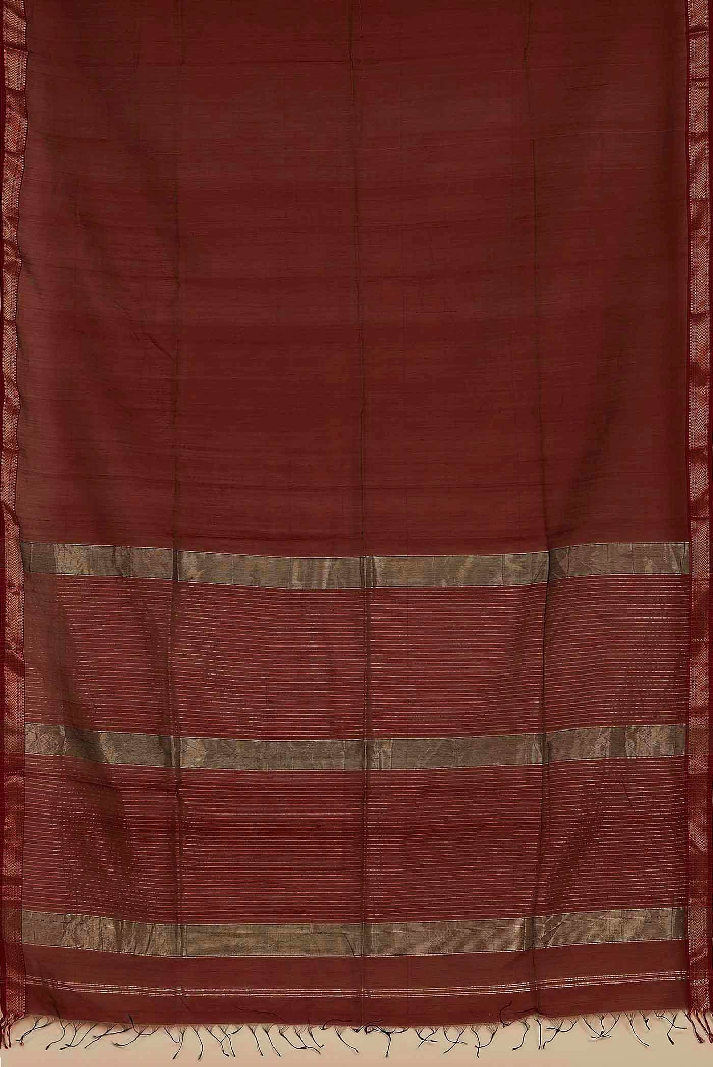 Rust Maheshwari Silk Cotton Saree