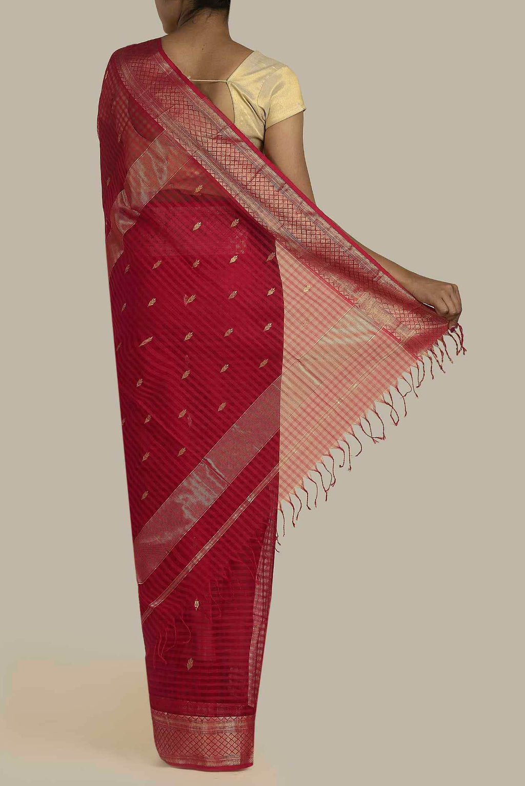 Red Maheshwari Silk Cotton Saree
