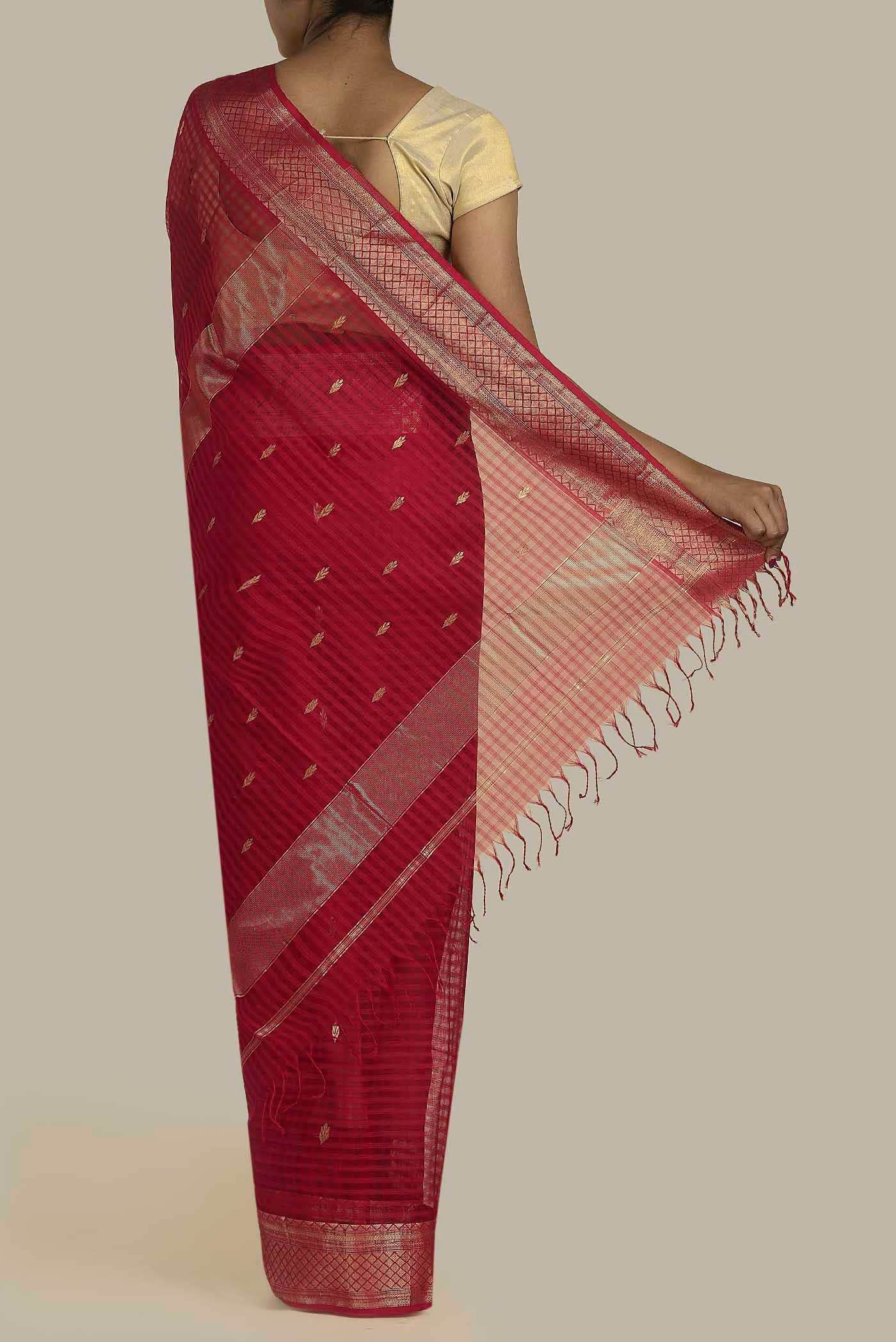 Red Maheshwari Silk Cotton Saree