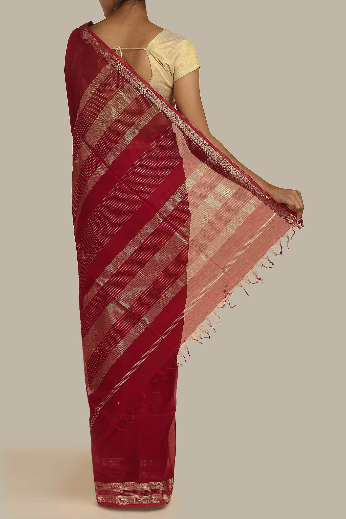 Rust Maheshwari Silk Cotton Saree