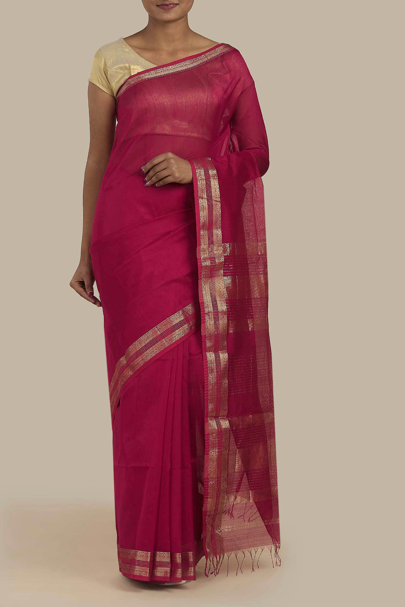 Pink Maheshwari Silk Cotton Saree