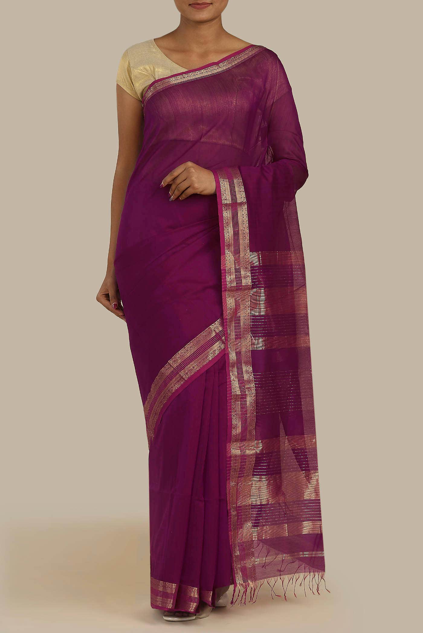 Purple Maheshwari Silk Cotton Saree
