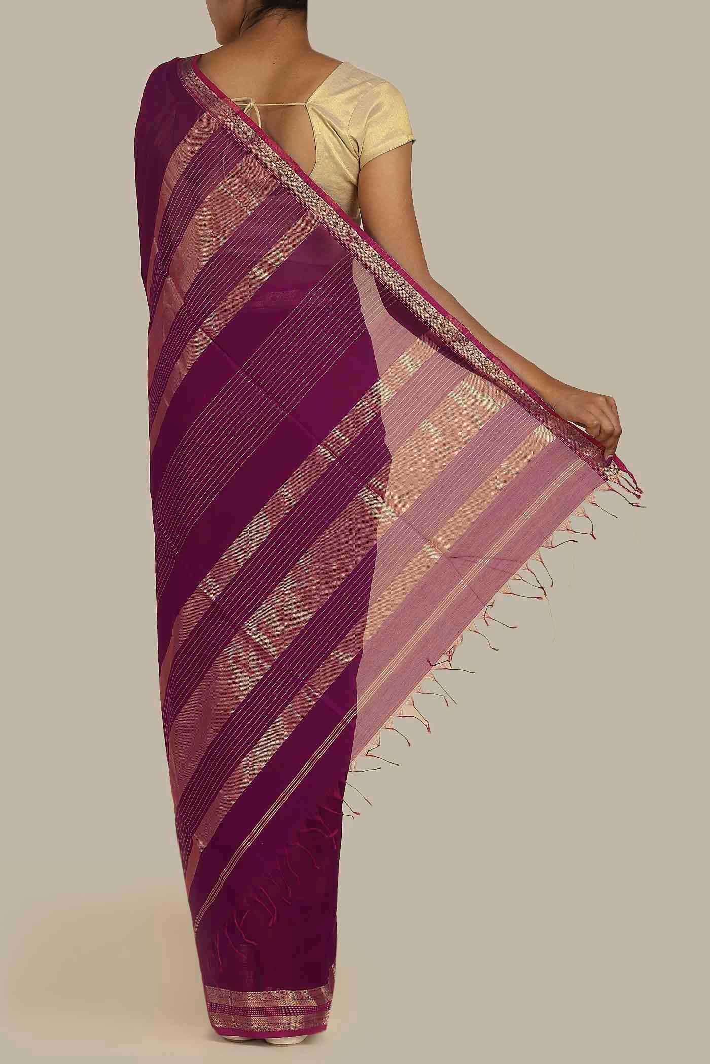 Purple Maheshwari Silk Cotton Saree
