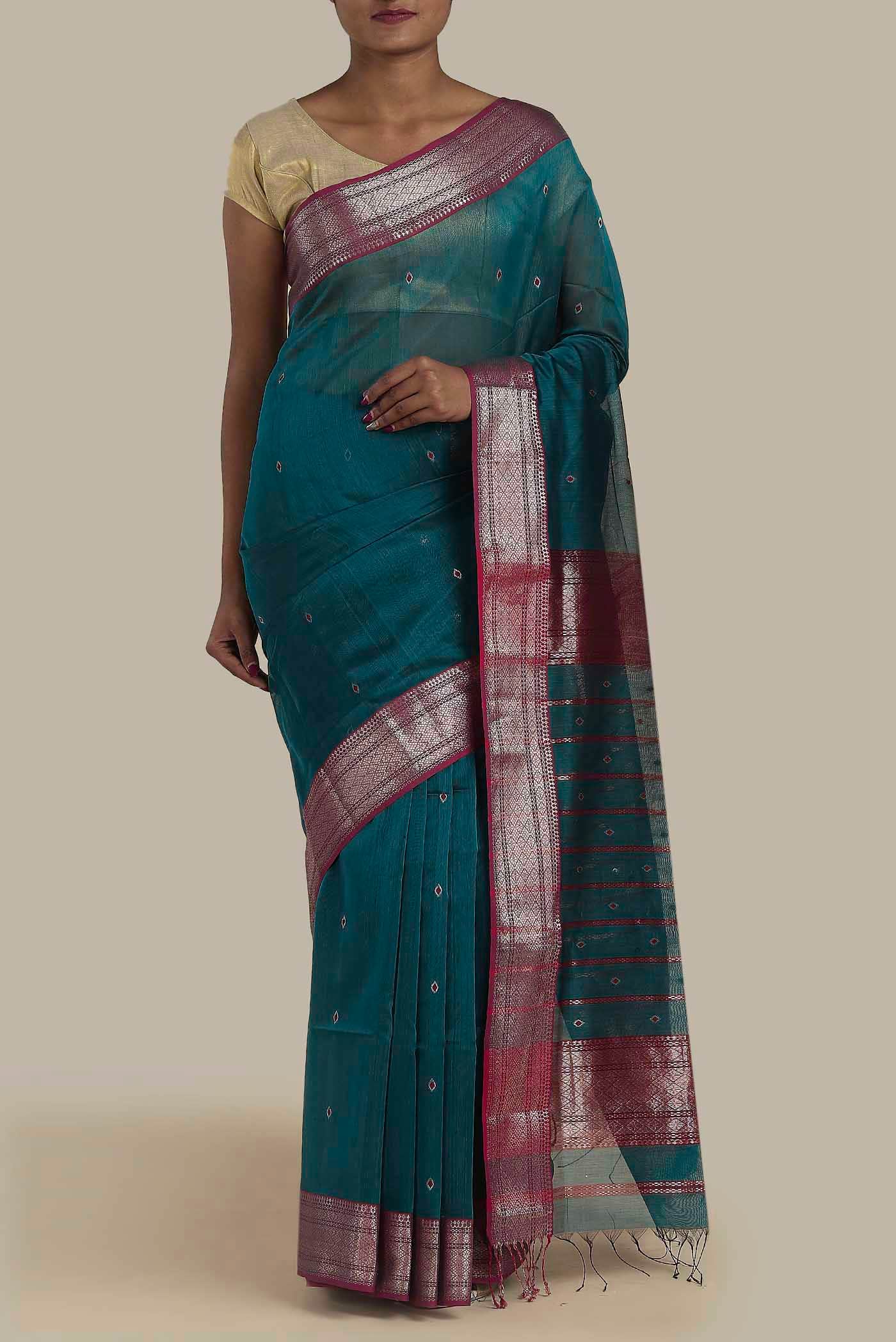Blue Maheshwari Silk Cotton Saree