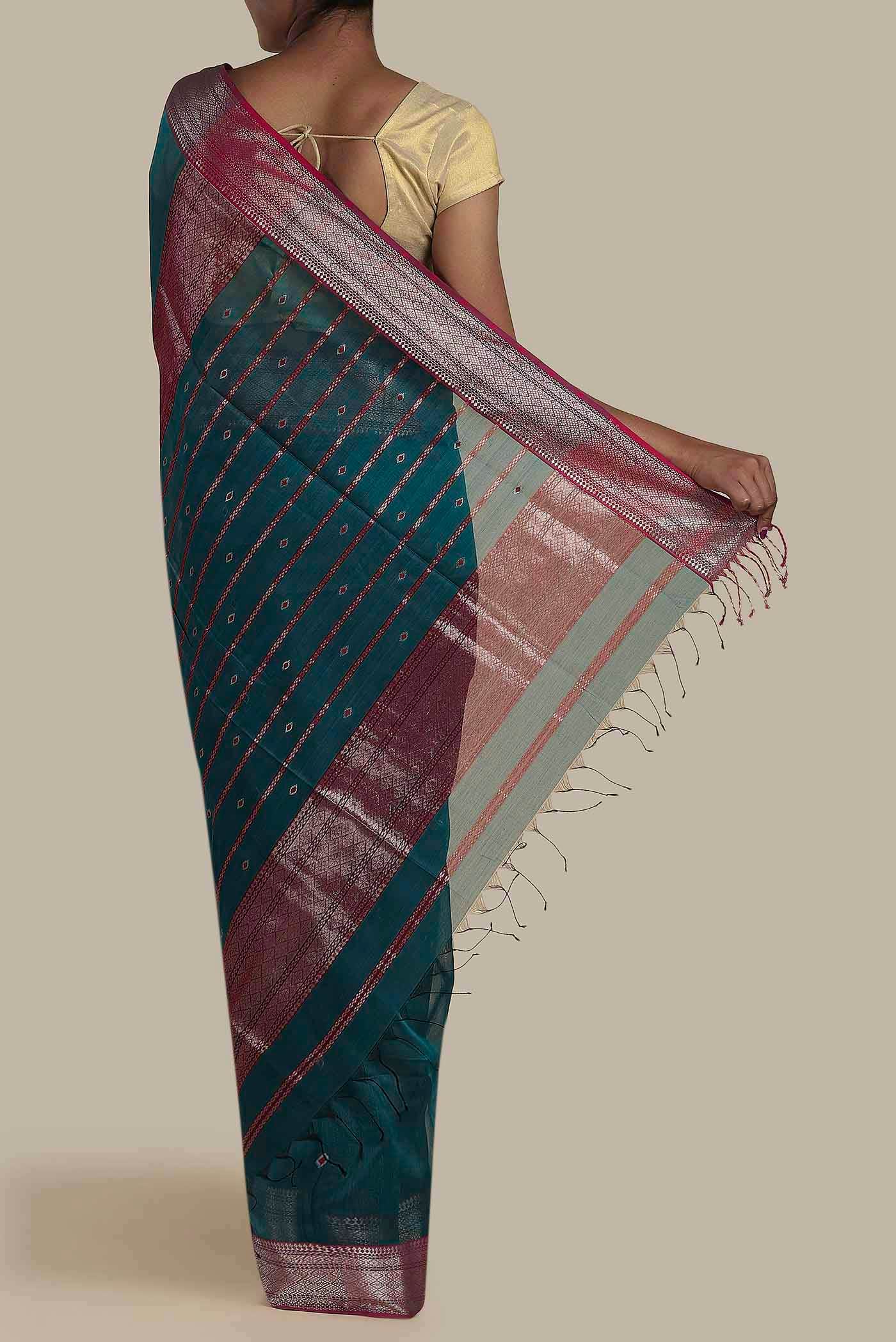 Blue Maheshwari Silk Cotton Saree