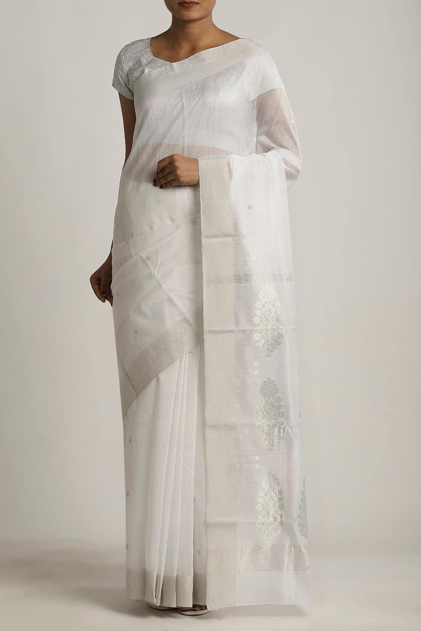White Chanderi Silk Cotton Saree