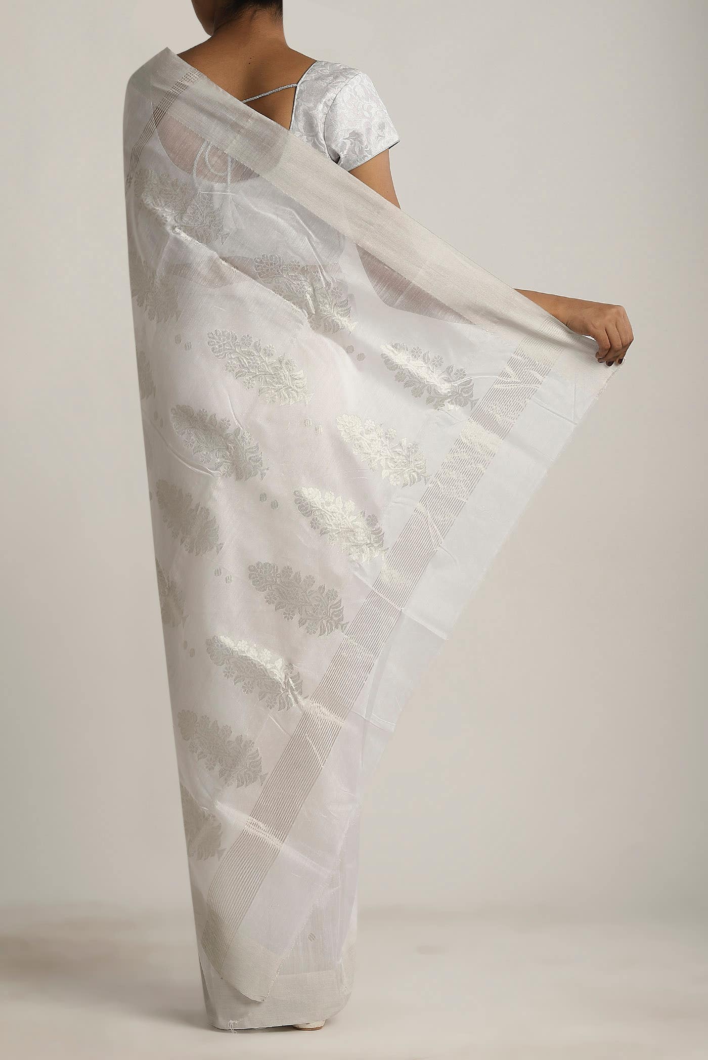 White Chanderi Silk Cotton Saree