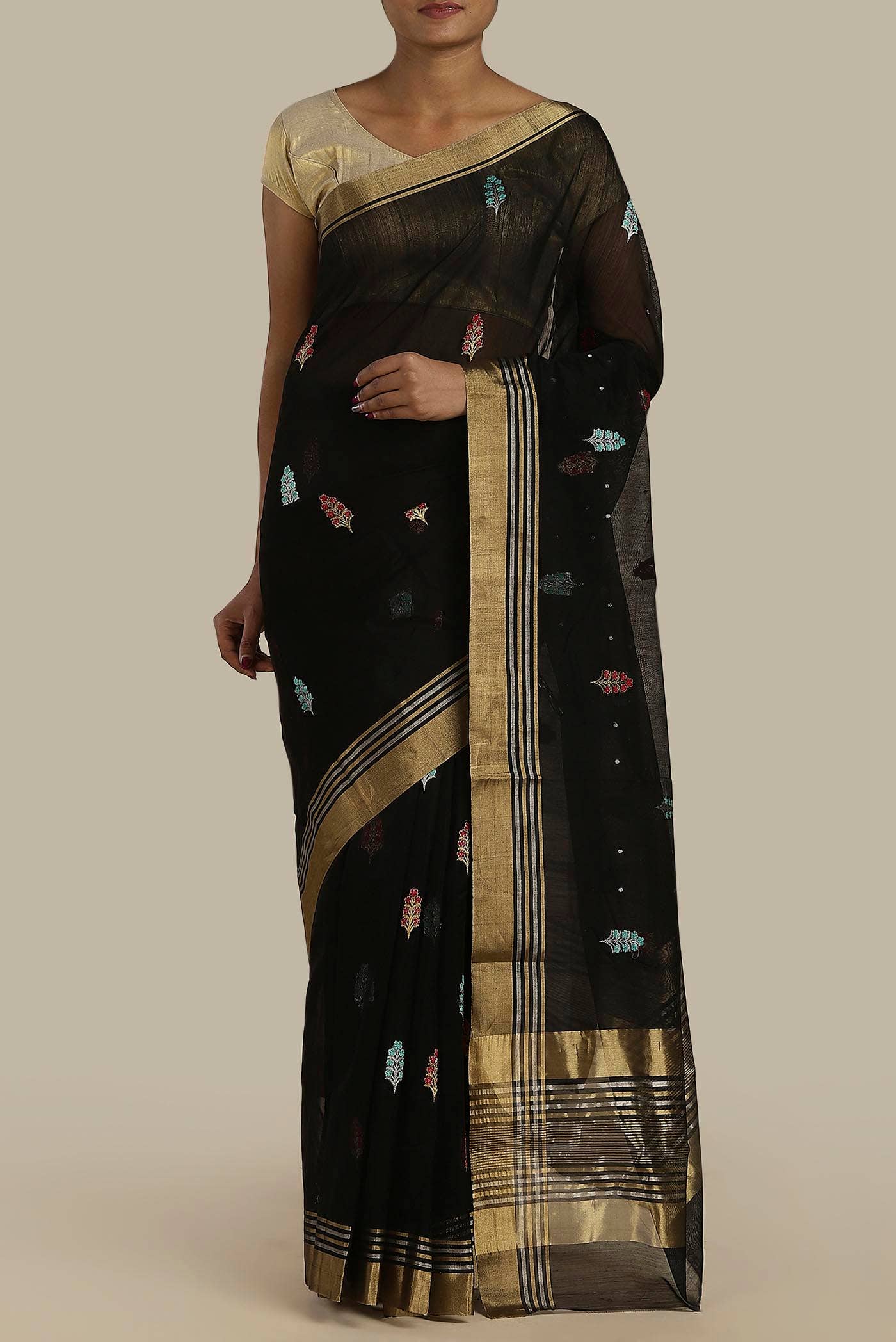 Black Chanderi Silk Cotton Saree