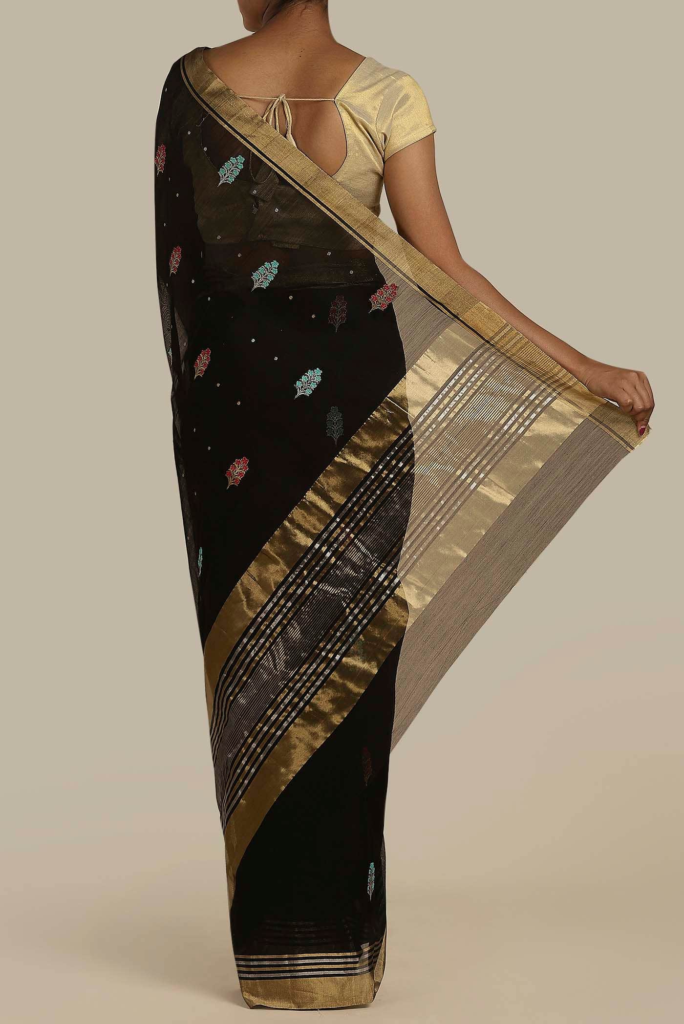 Black Chanderi Silk Cotton Saree