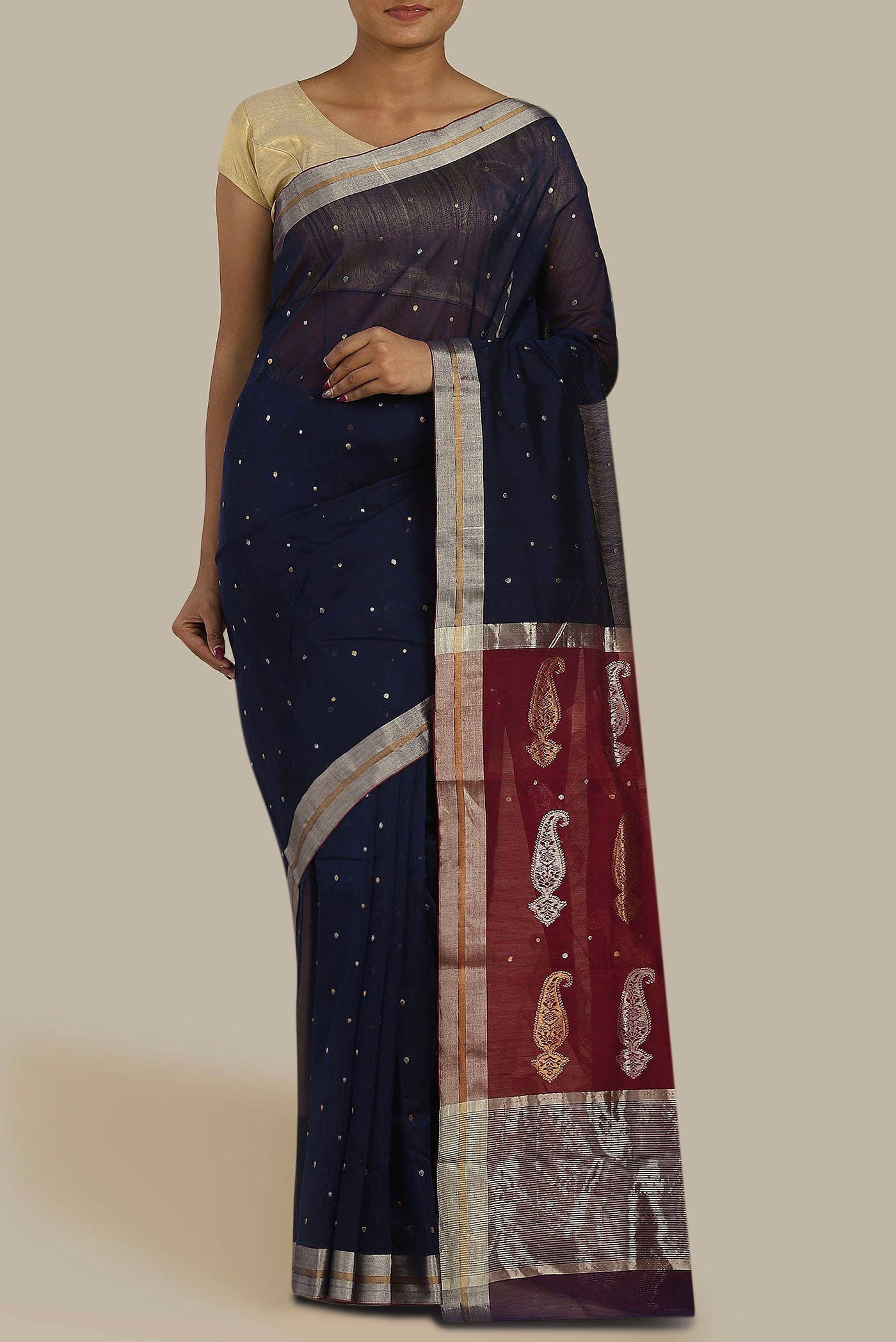 Navy Blue Chanderi Silk Cotton Saree