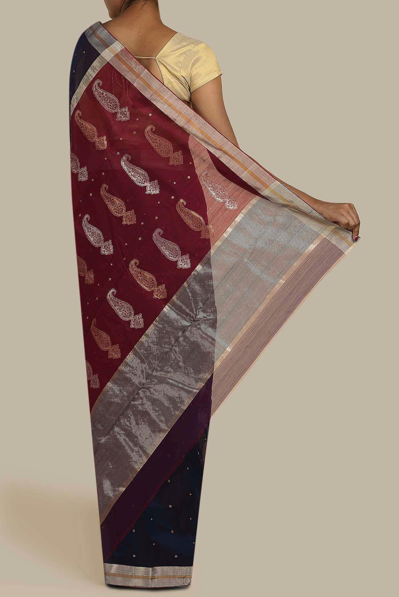 Navy Blue Chanderi Silk Cotton Saree