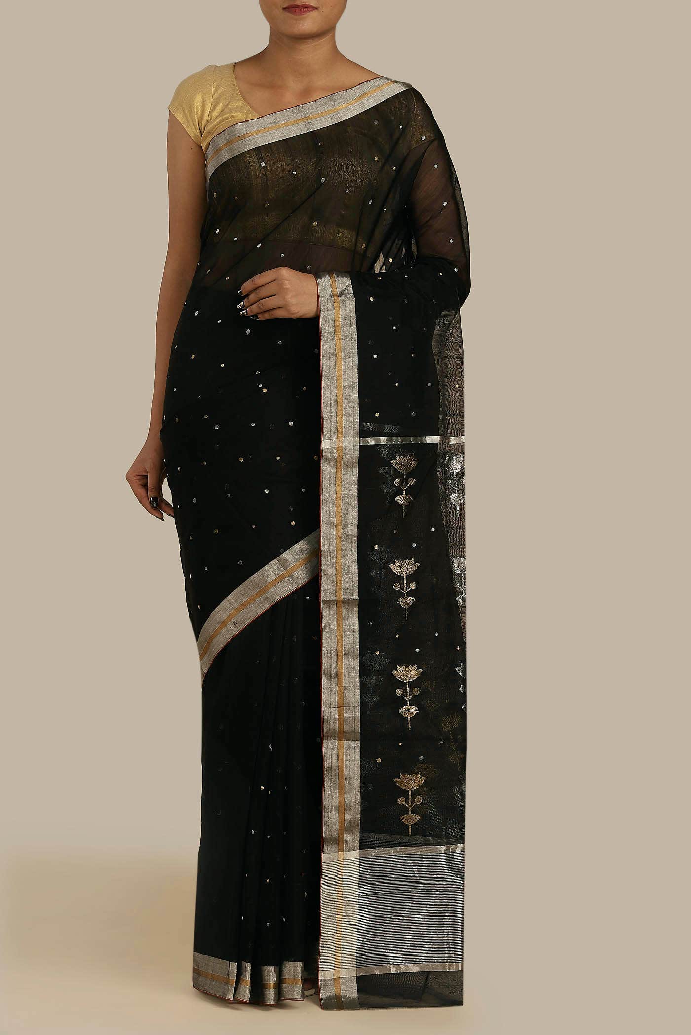 Black Chanderi Silk Cotton Saree