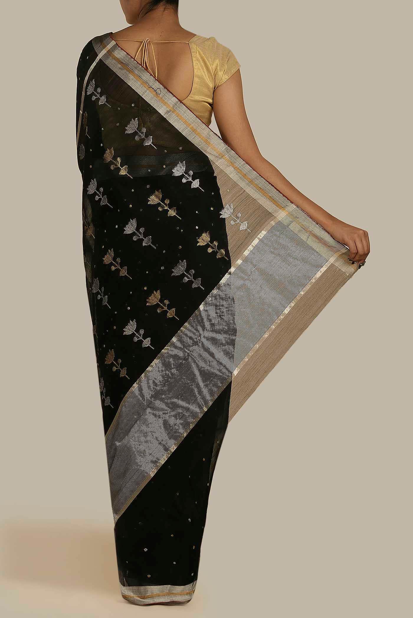 Black Chanderi Silk Cotton Saree