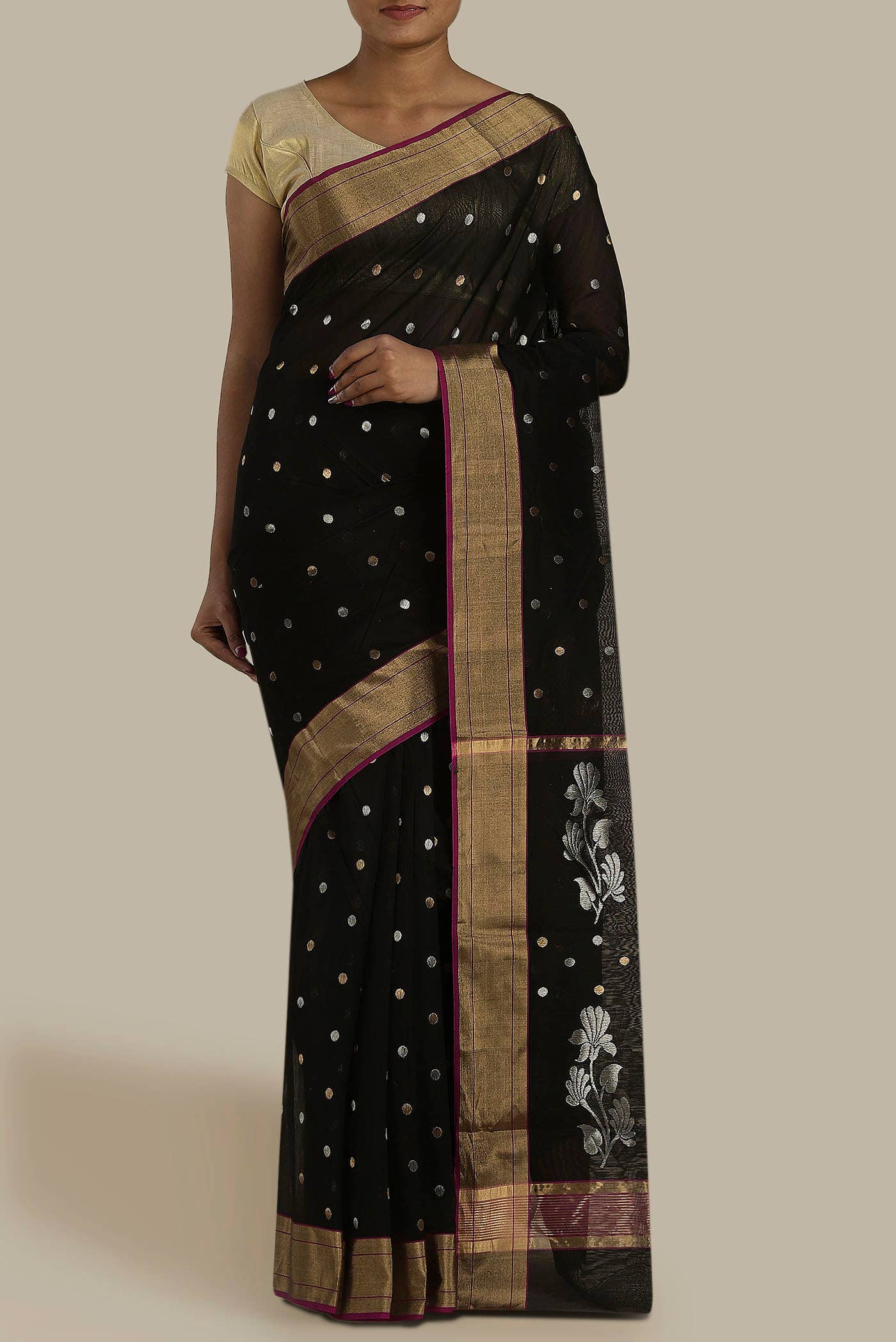 Black Chanderi Silk Cotton Saree