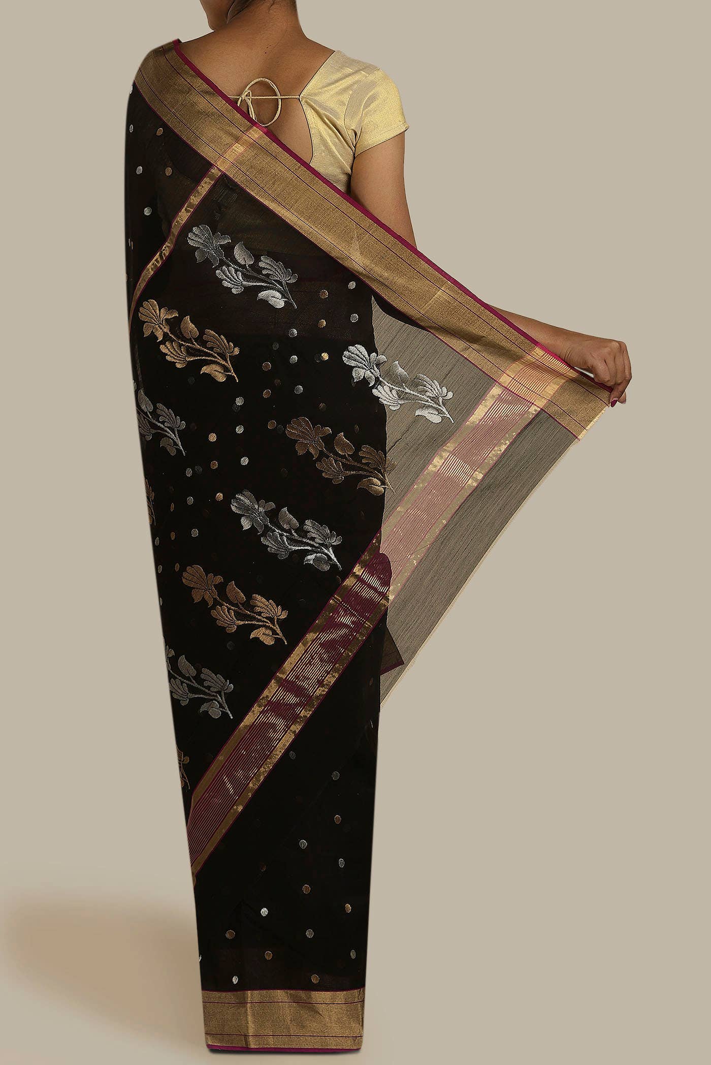 Black Chanderi Silk Cotton Saree