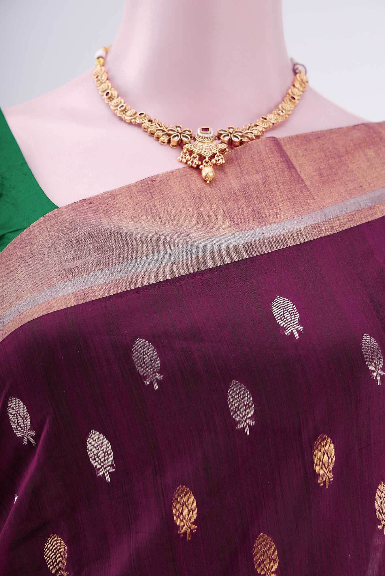 Burgundy Chanderi Silk Saree