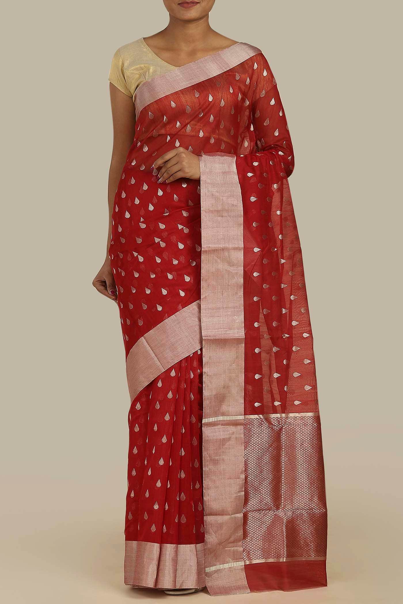 Red Chanderi Silk Cotton Saree