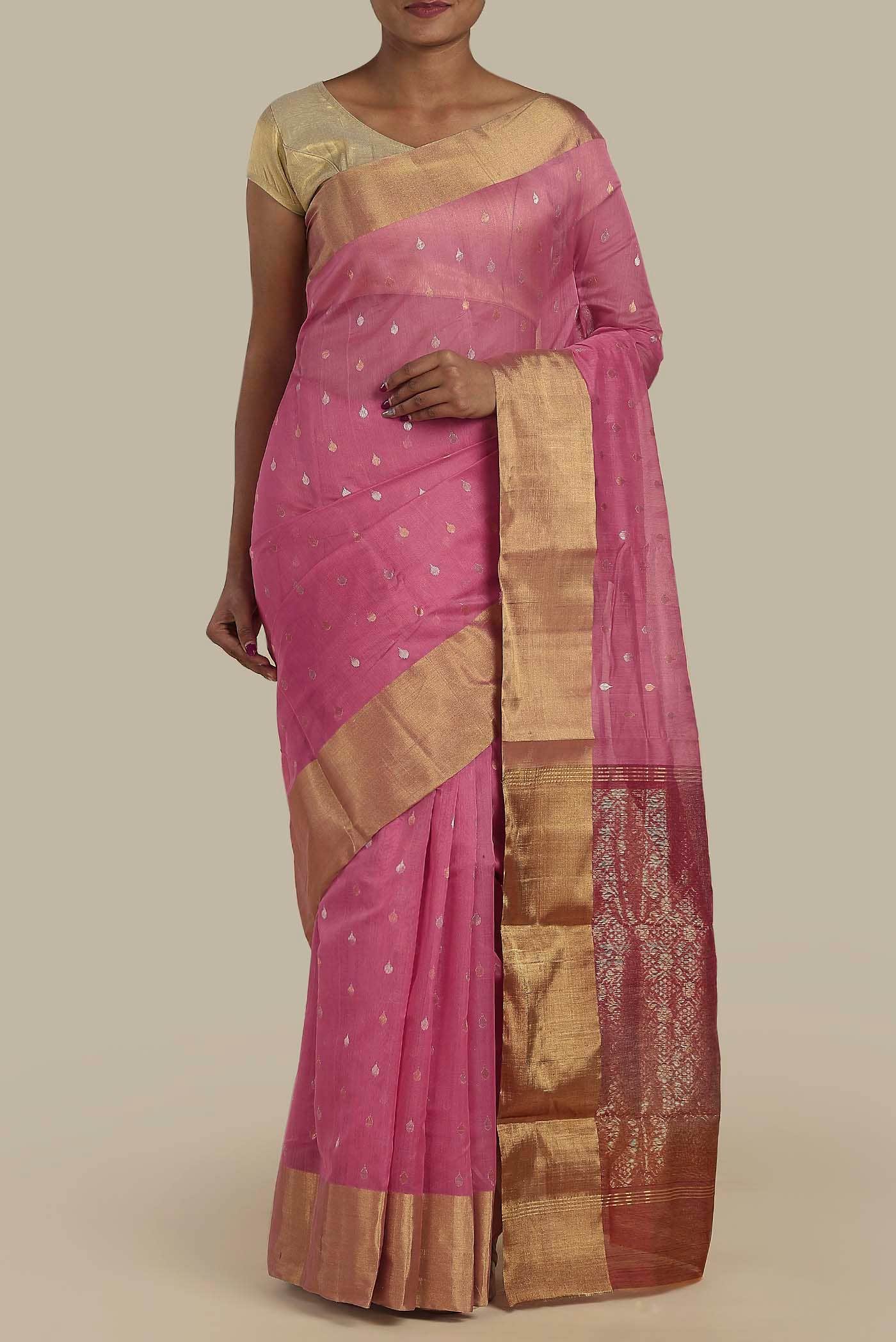Pink Chanderi Silk Cotton Saree