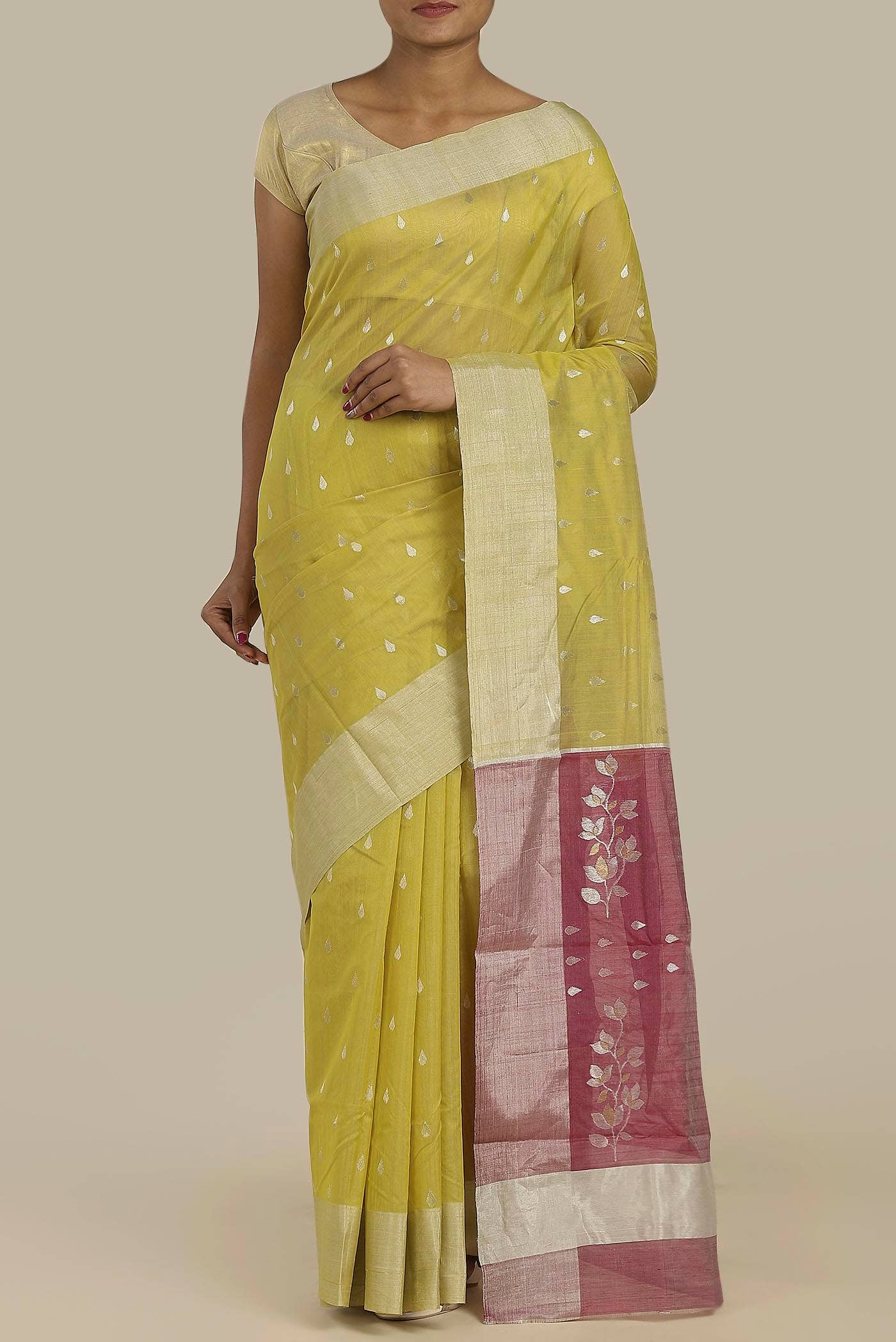 Yellow Chanderi Silk Cotton Saree