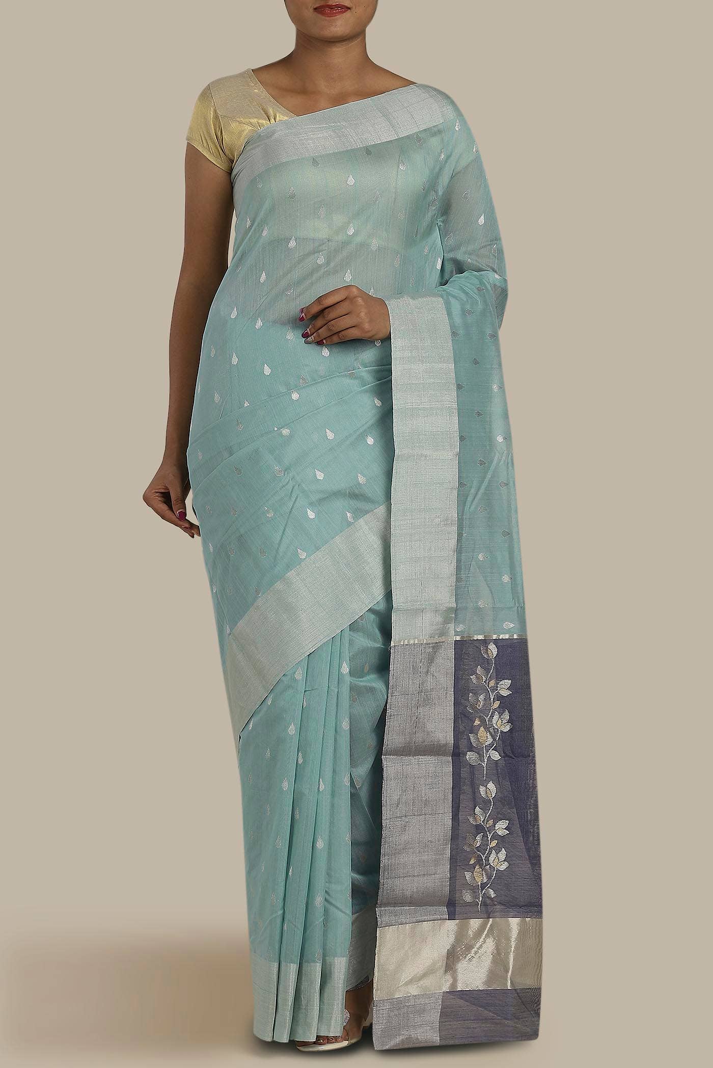Blue Chanderi Silk Cotton Saree