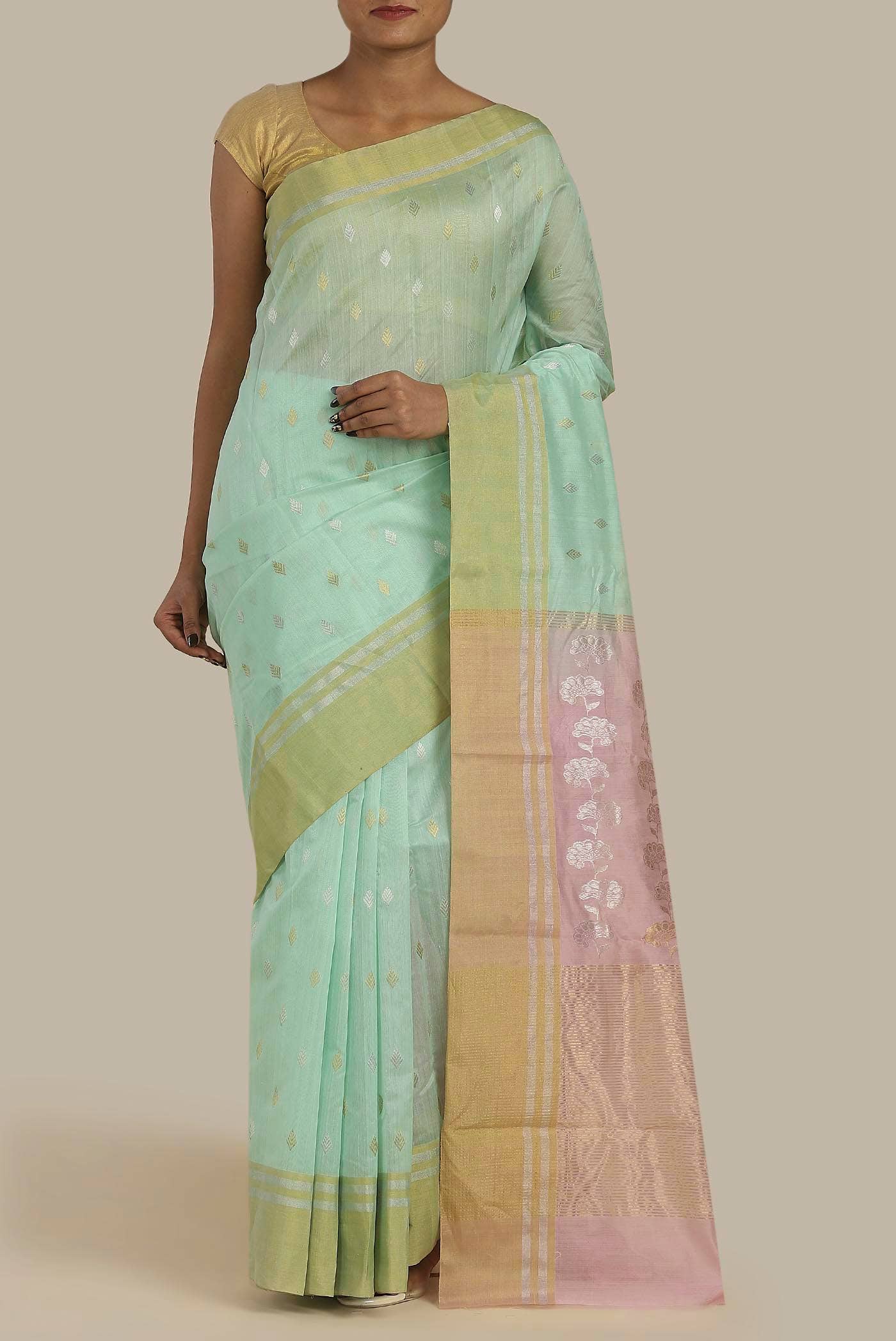 Green Chanderi Silk Cotton Saree