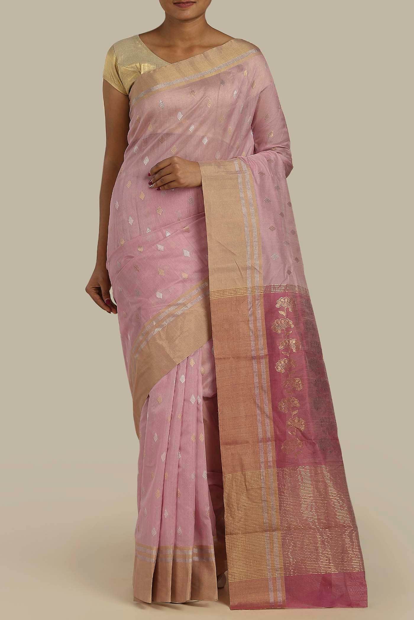 Pink Chanderi Silk Cotton Saree