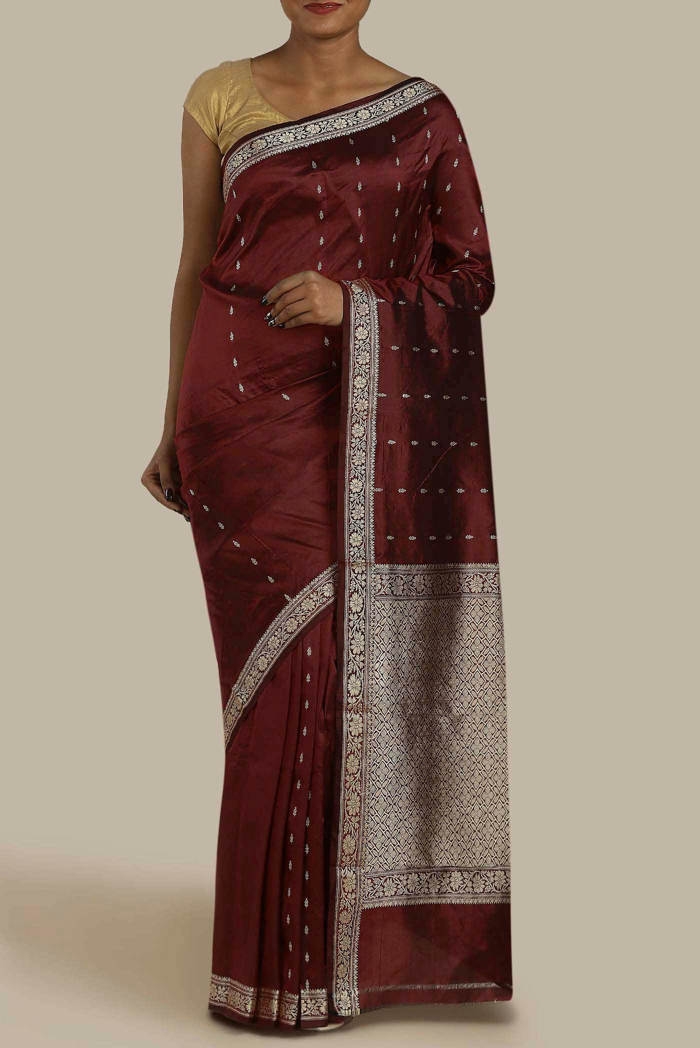 Maroon Banarasi Katan Silk Saree