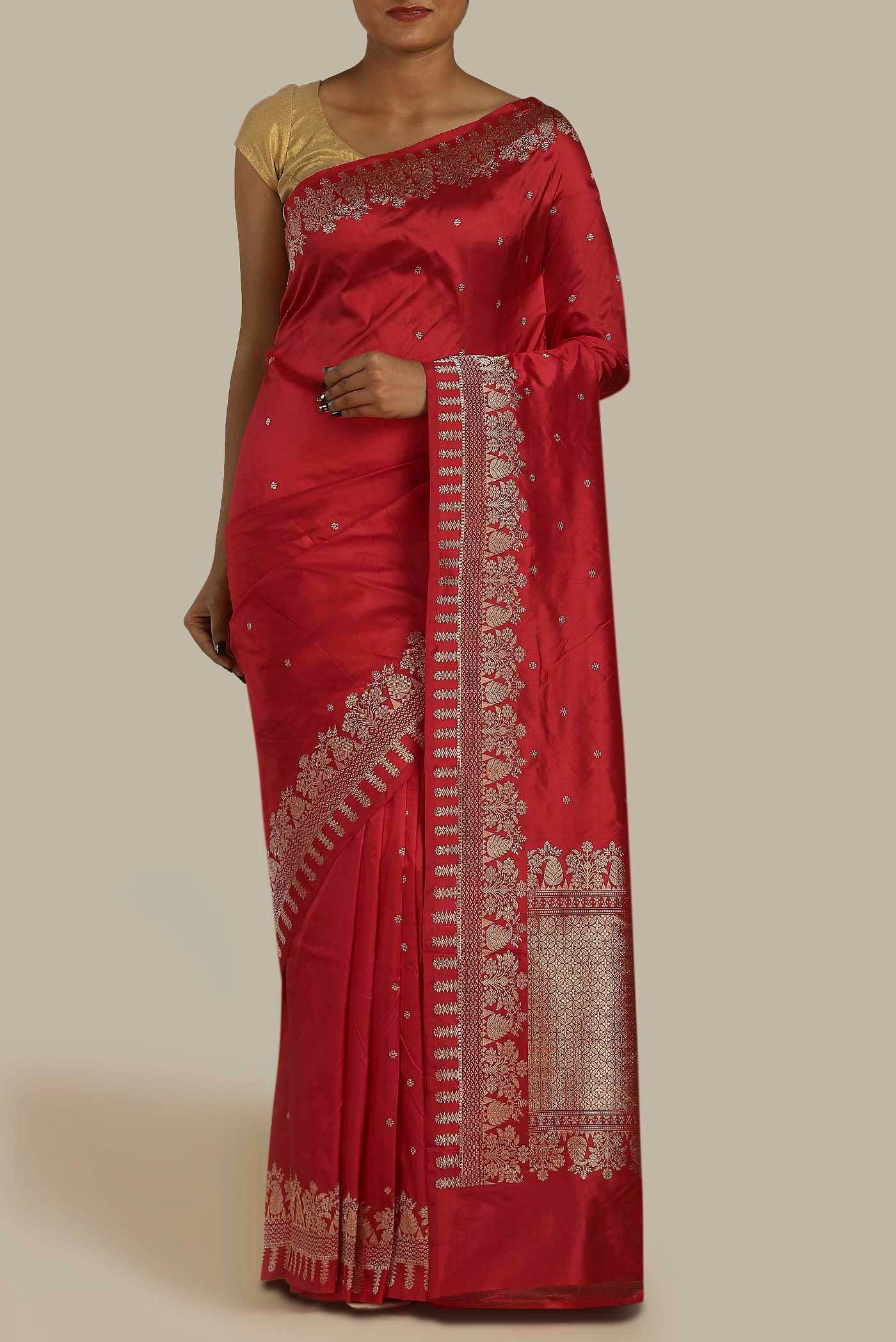 Red Banarasi Katan Silk Saree