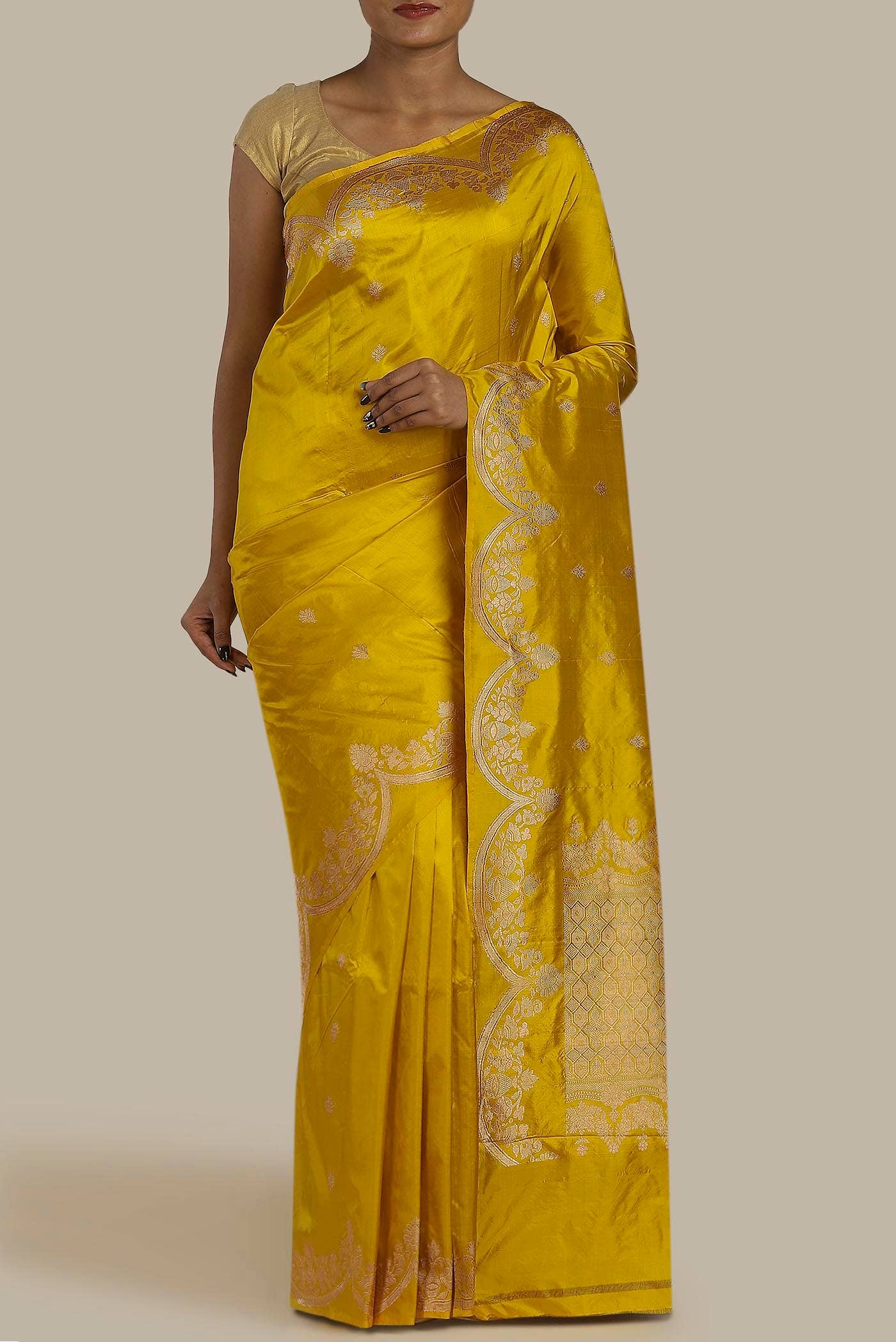 Yellow Banarasi Katan Silk Saree