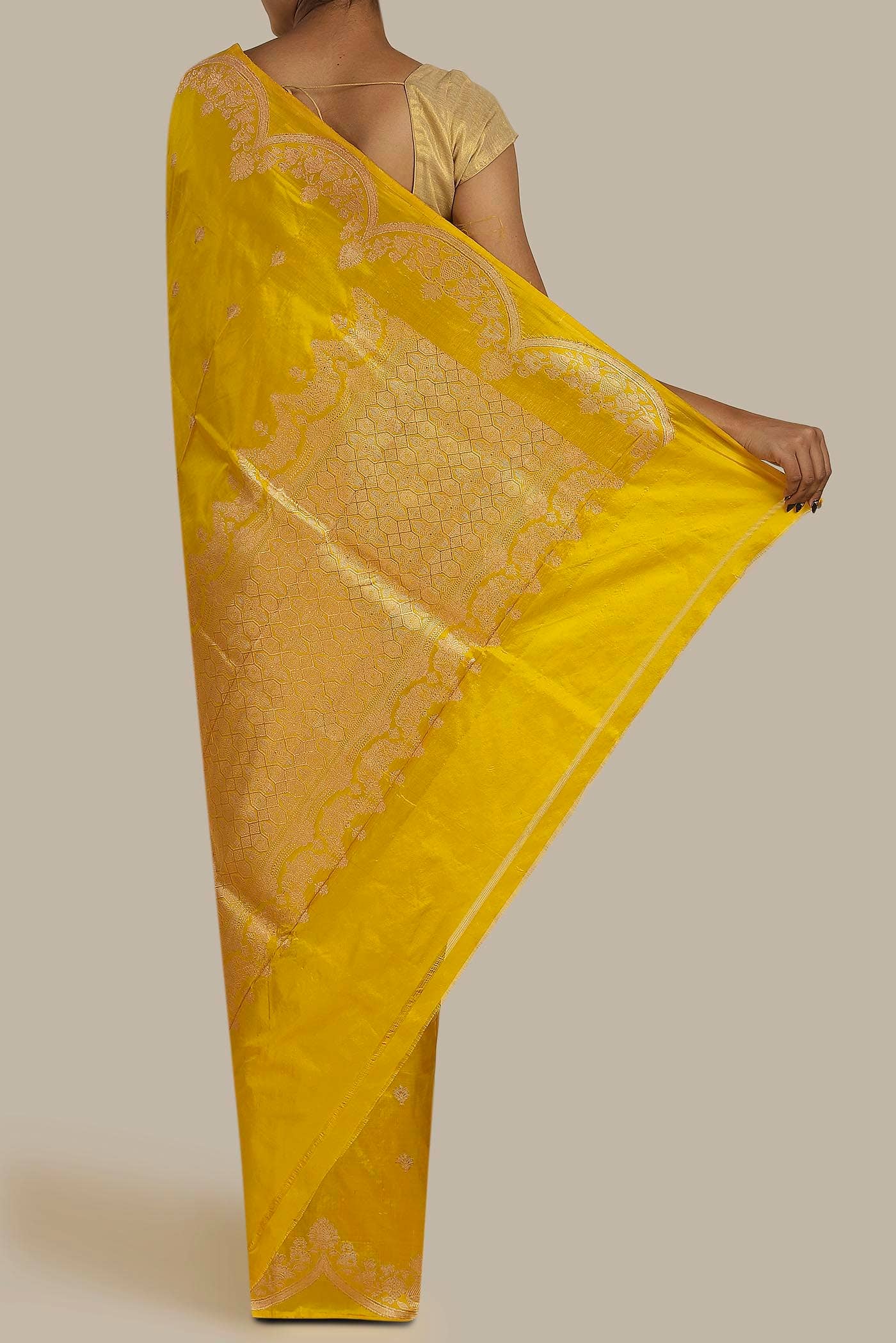 Yellow Banarasi Katan Silk Saree