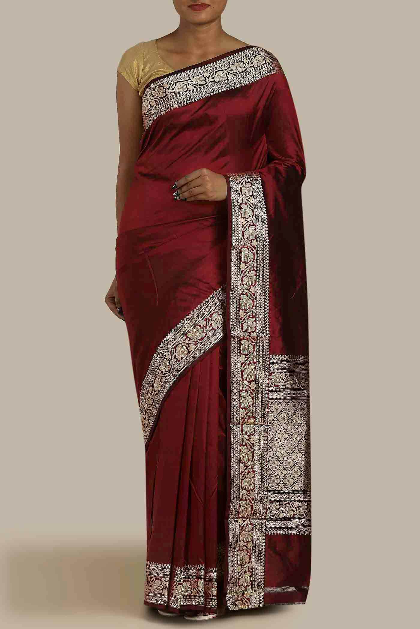 Maroon Banarasi Katan Silk Saree