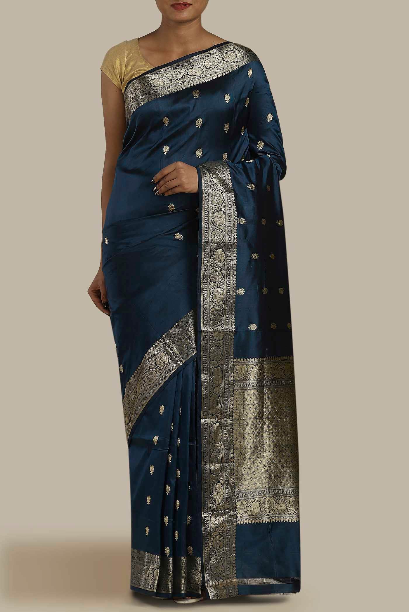 Blue Banarasi Katan Silk Saree
