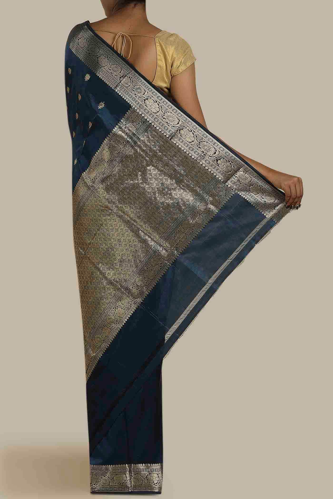 Blue Banarasi Katan Silk Saree