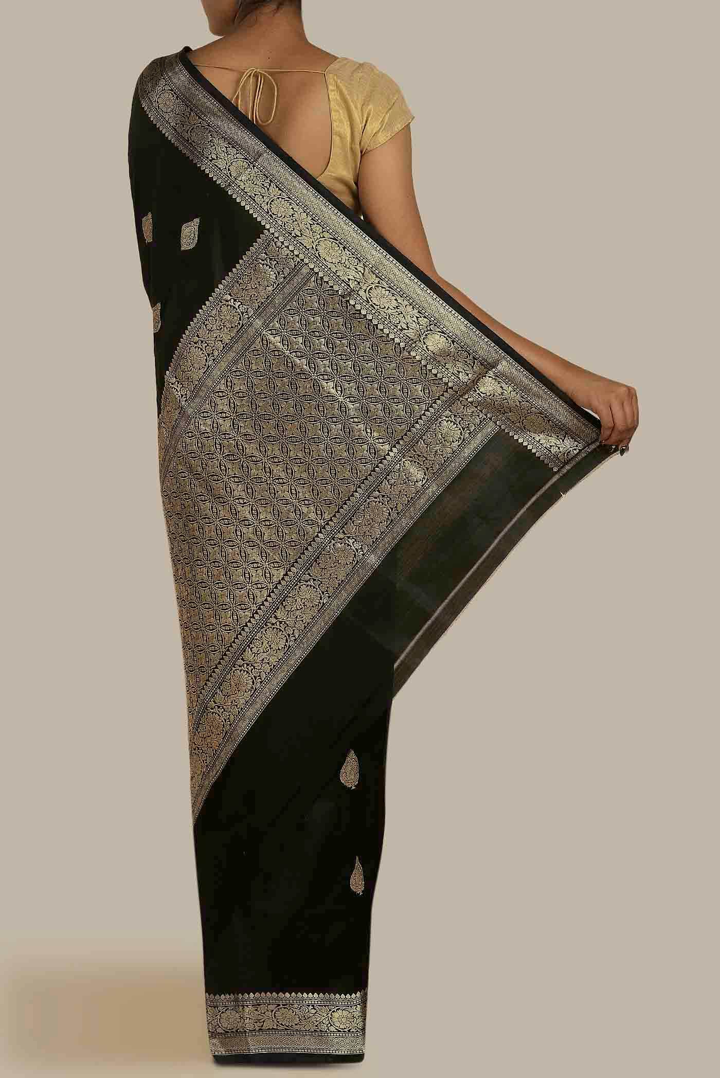 Black Banarasi Katan Silk Saree