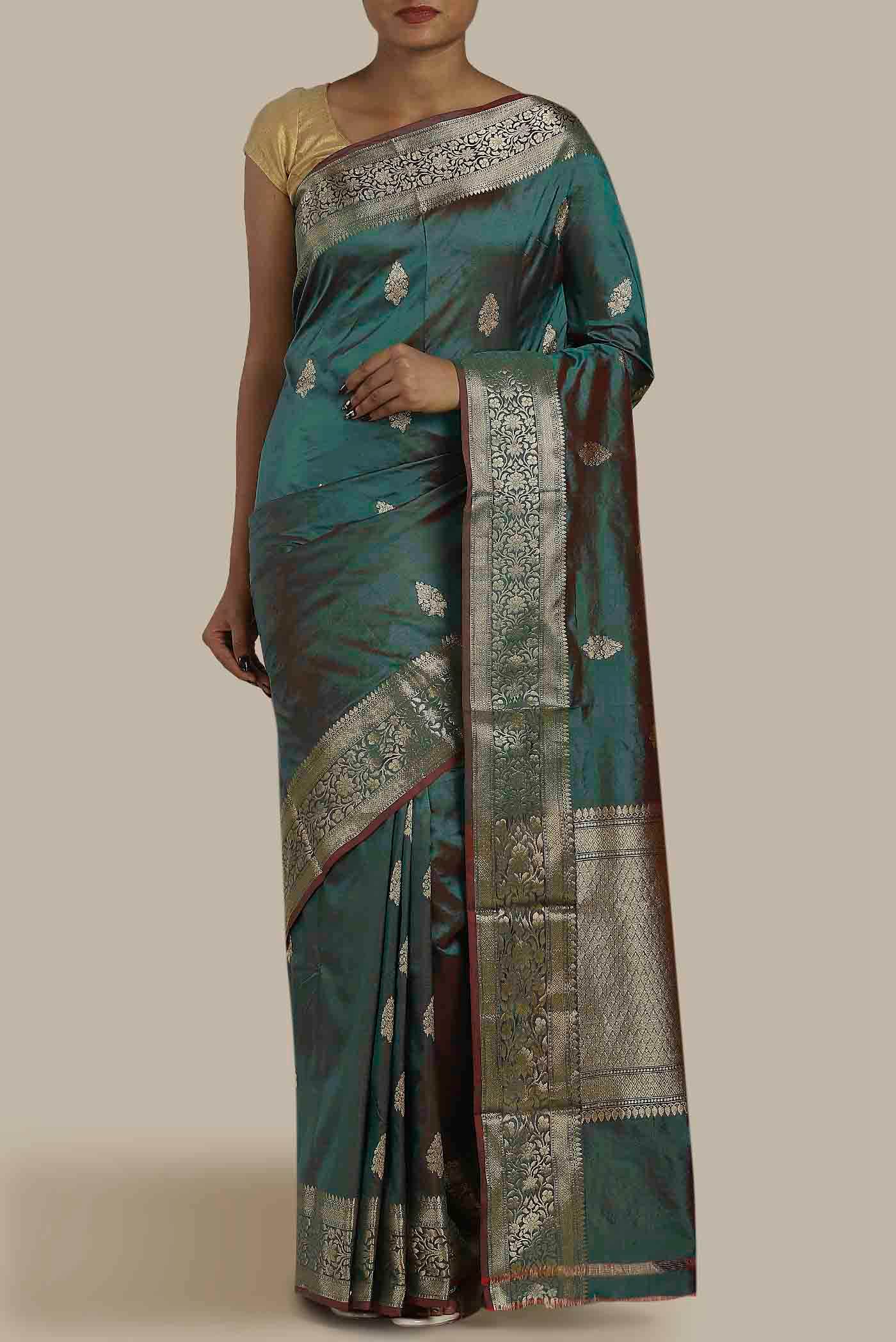 Blue Banarasi Katan Silk Saree