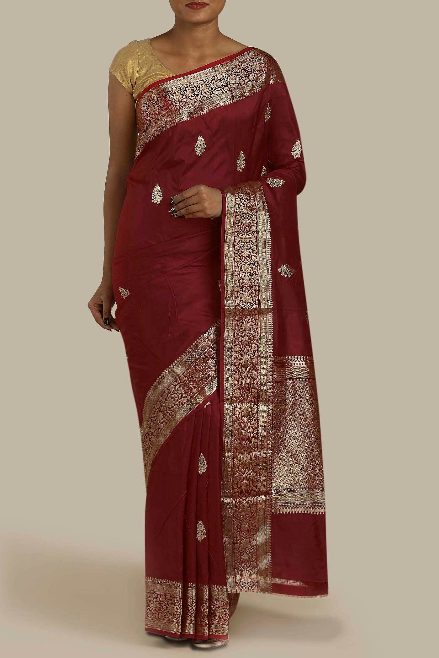 Maroon Banarasi Katan Silk Saree