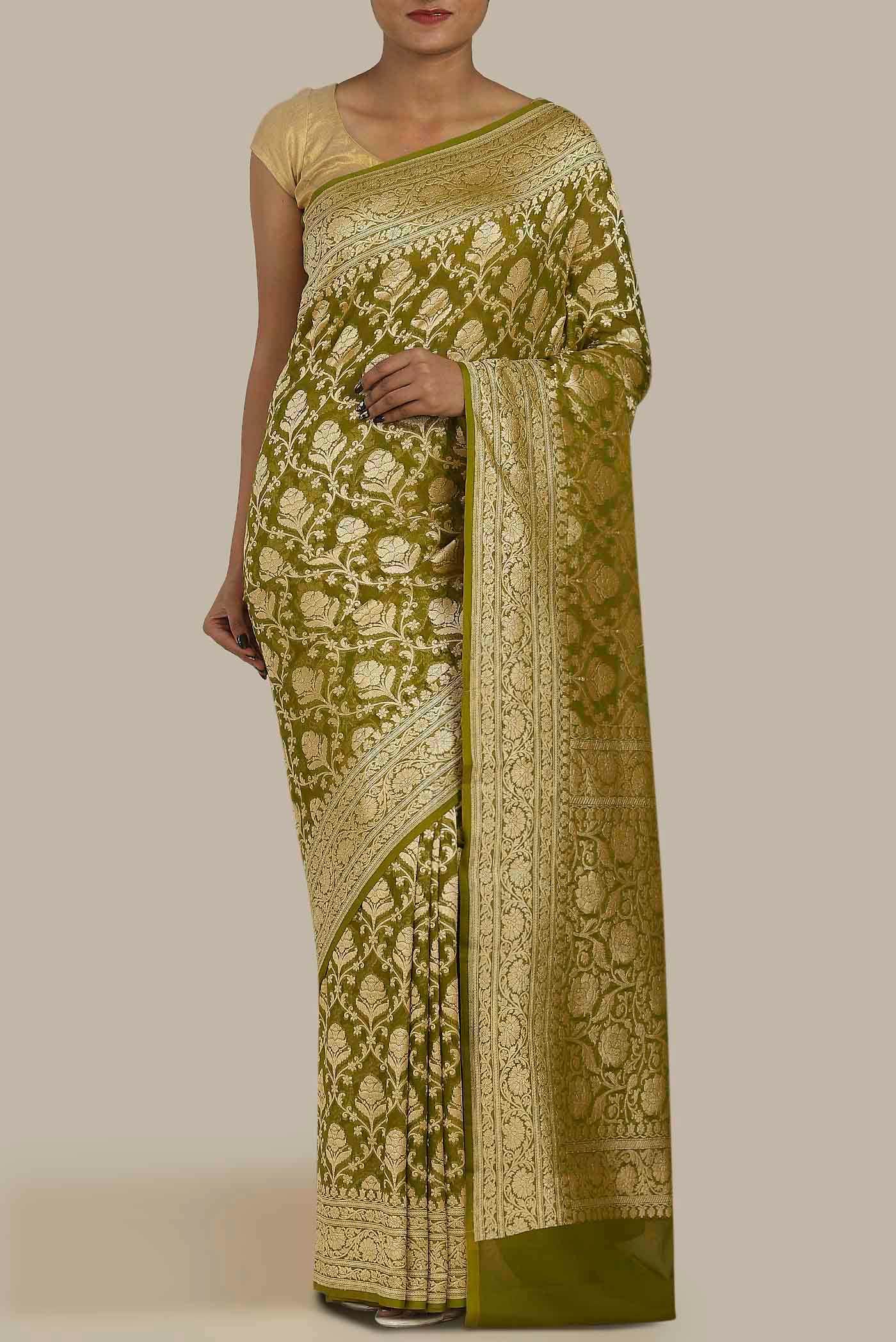 Green Banarasi Georgette Saree