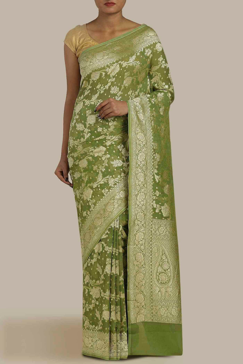 Green Banarasi Georgette Saree