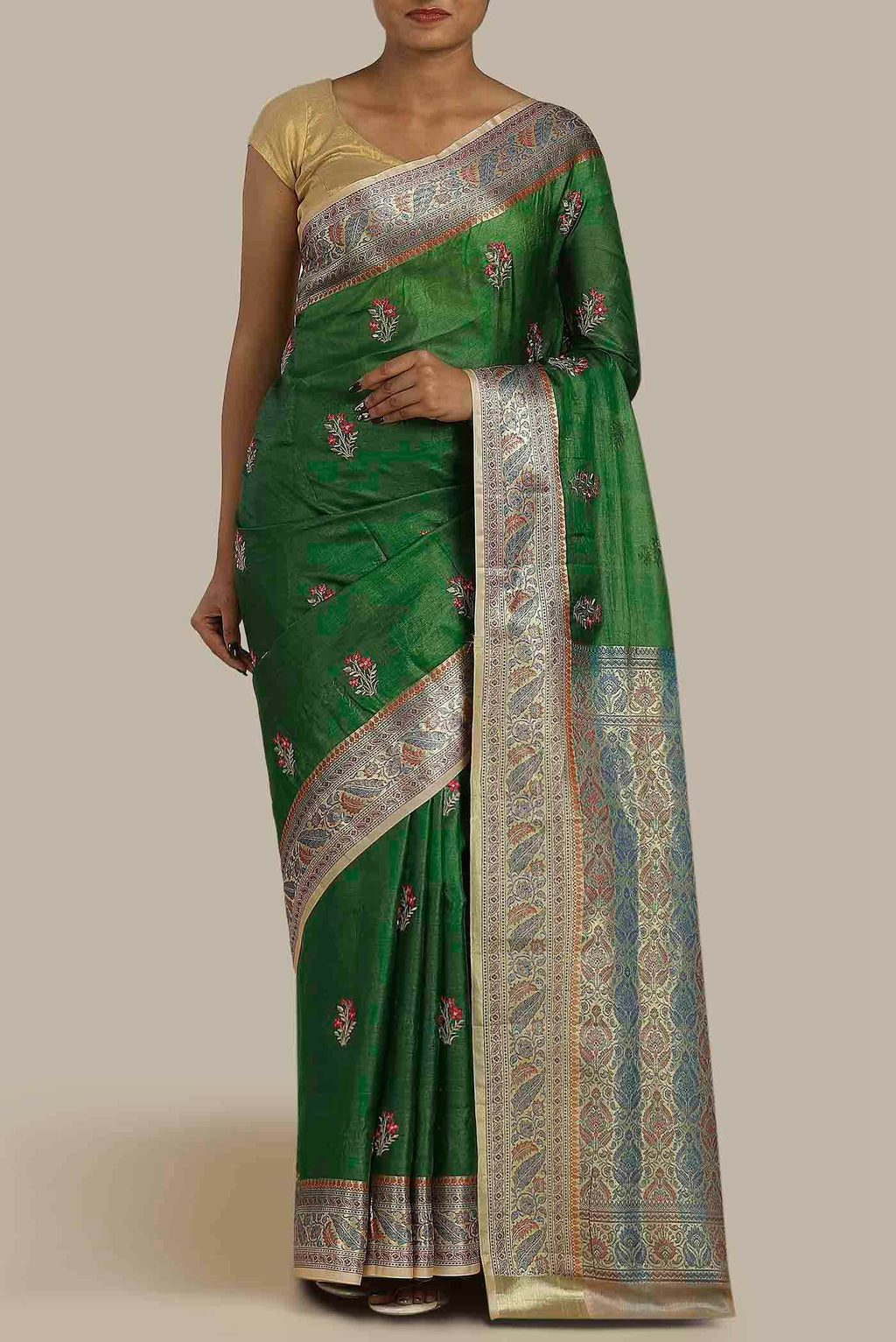 Green Banarasi Tussar Silk Saree