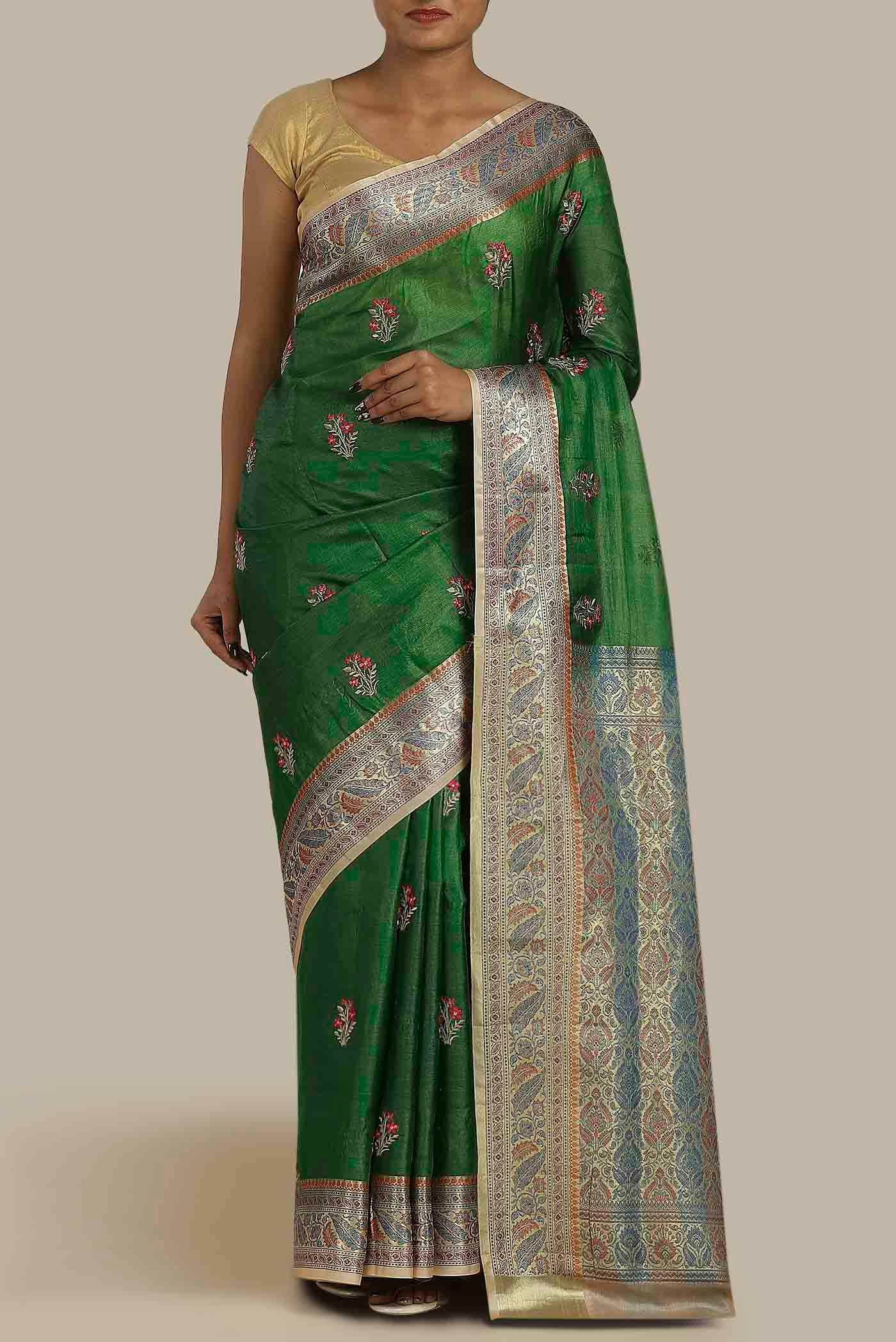 Green Banarasi Tussar Silk Saree