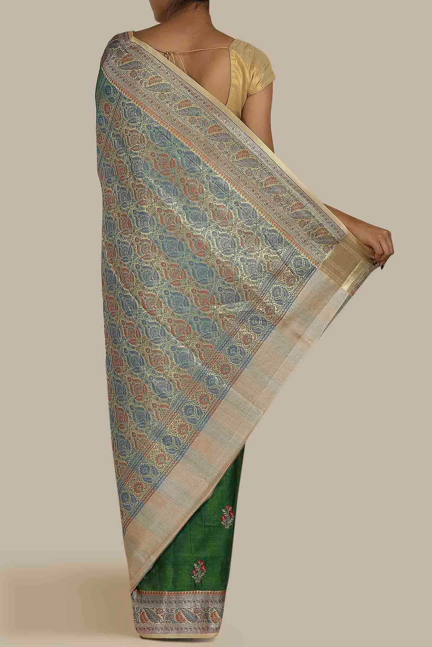 Green Banarasi Tussar Silk Saree